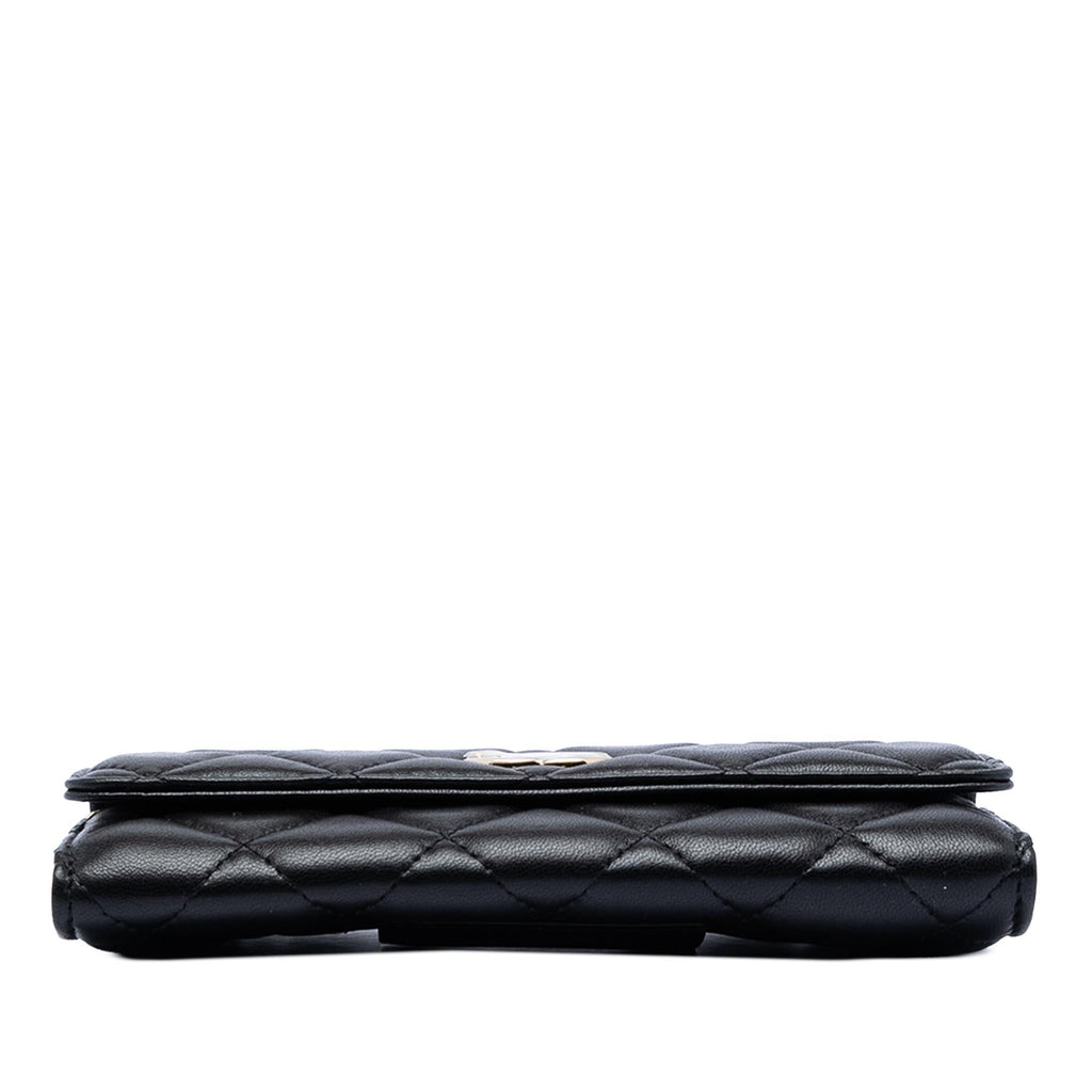 Chanel CC Quilted Shiny Lambskin Ribbon Long Clutch on Chain