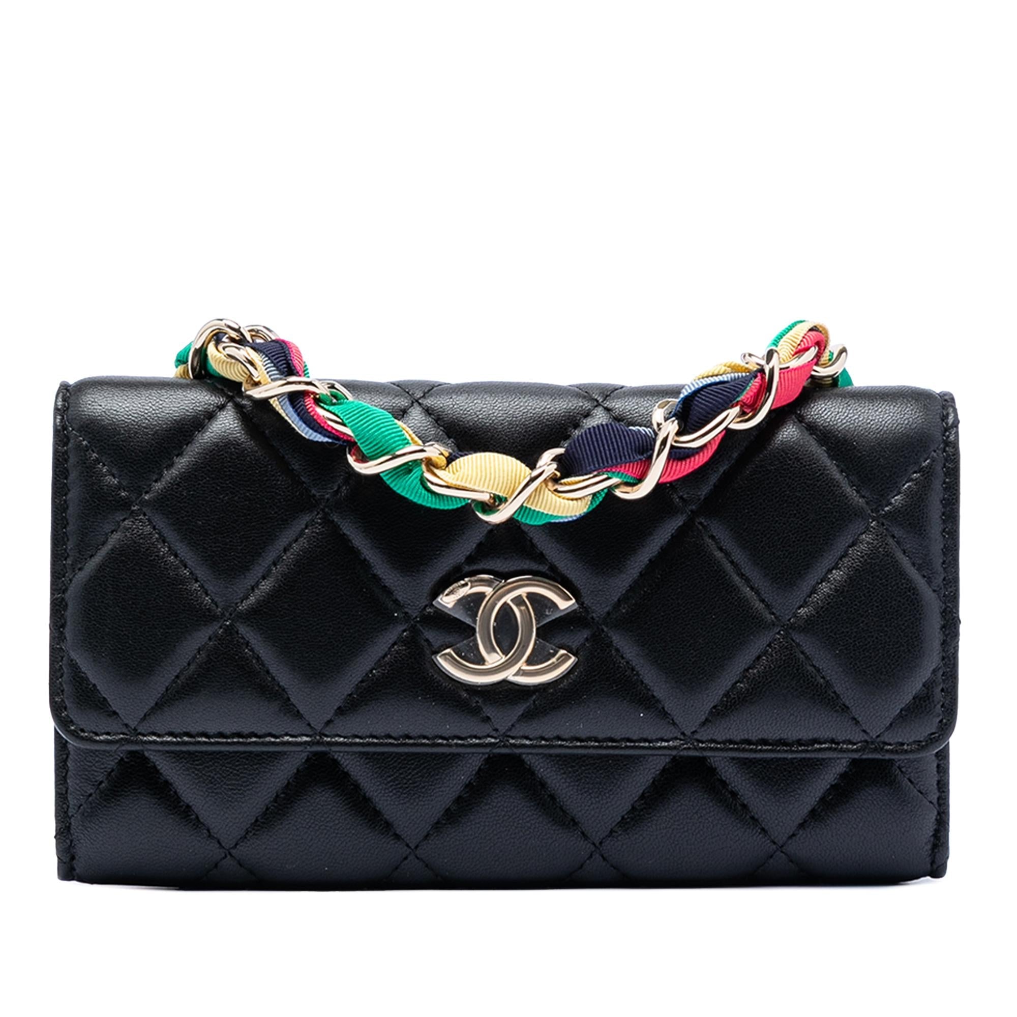Chanel CC Quilted Shiny Lambskin Ribbon Long Clutch on Chain