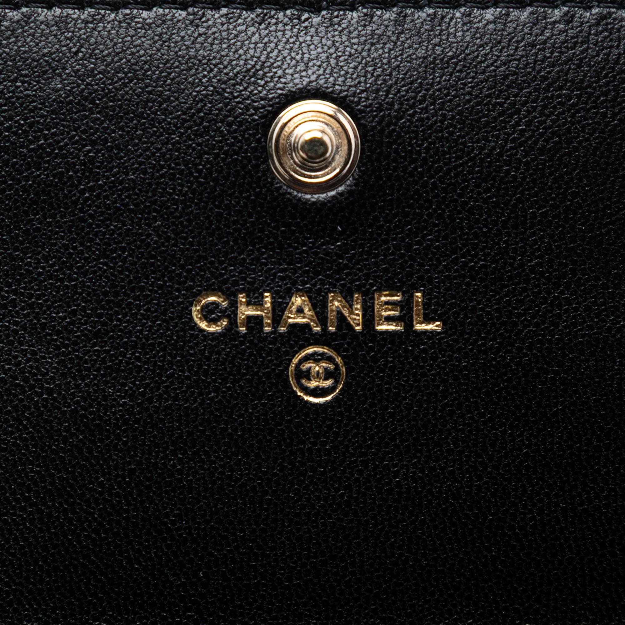 Chanel CC Quilted Shiny Lambskin Ribbon Long Clutch on Chain