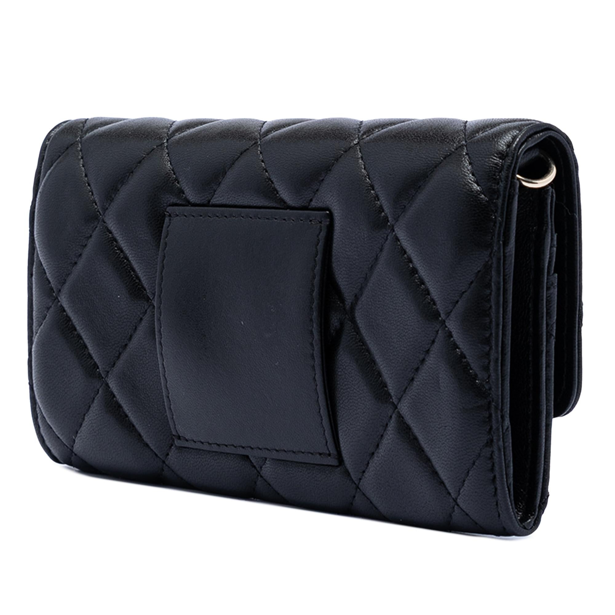 Chanel CC Quilted Shiny Lambskin Ribbon Long Clutch on Chain