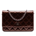 Chanel CC Quilted Striated Metallic Patent Wallet on Chain