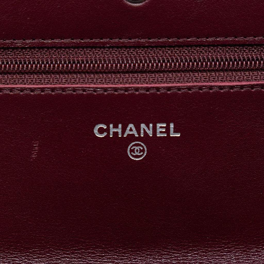 Chanel CC Quilted Striated Metallic Patent Wallet on Chain