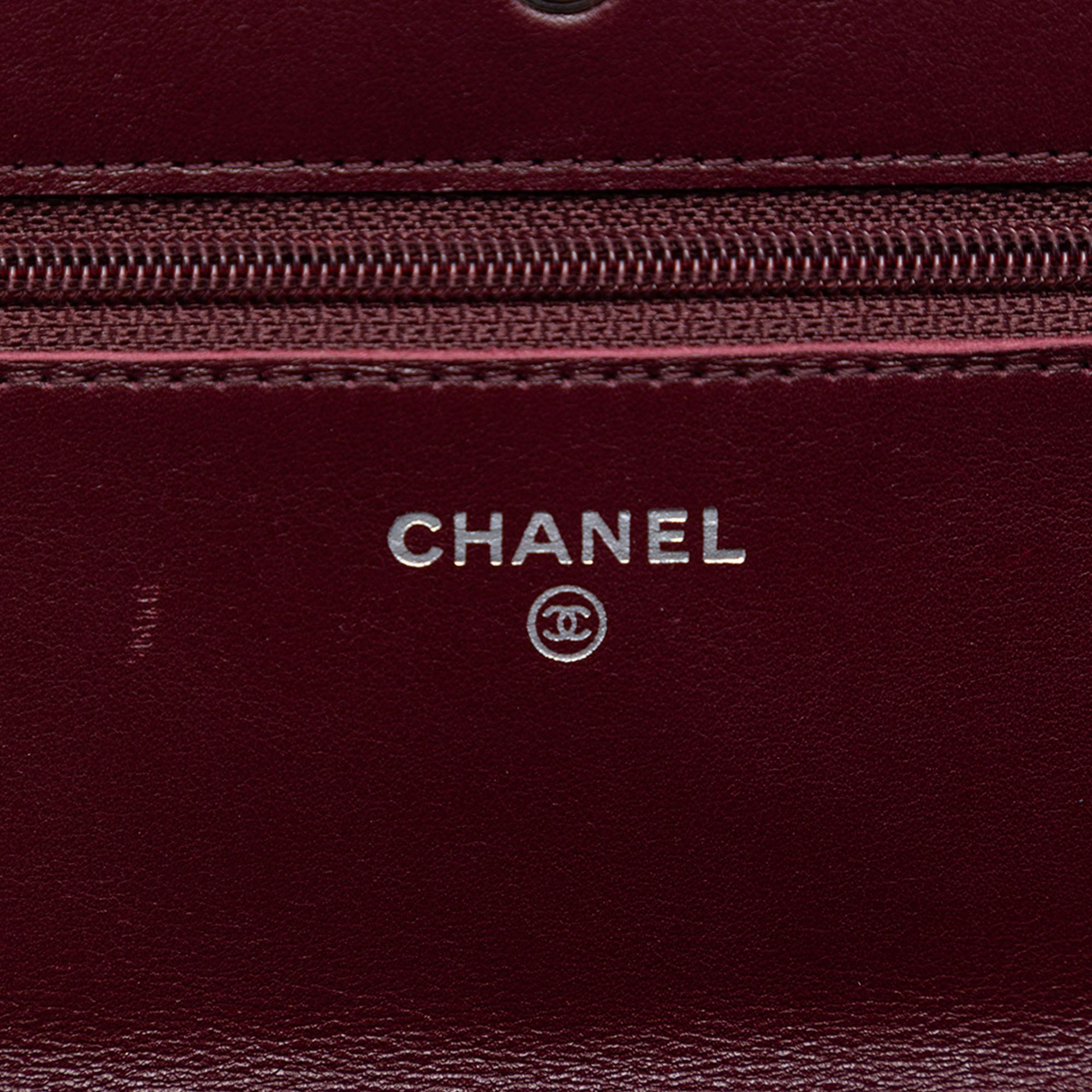 Chanel CC Quilted Striated Metallic Patent Wallet on Chain