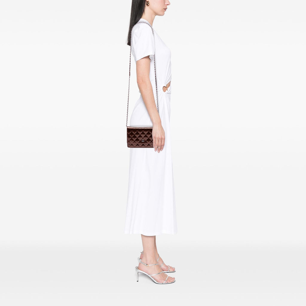 Chanel CC Quilted Striated Metallic Patent Wallet on Chain