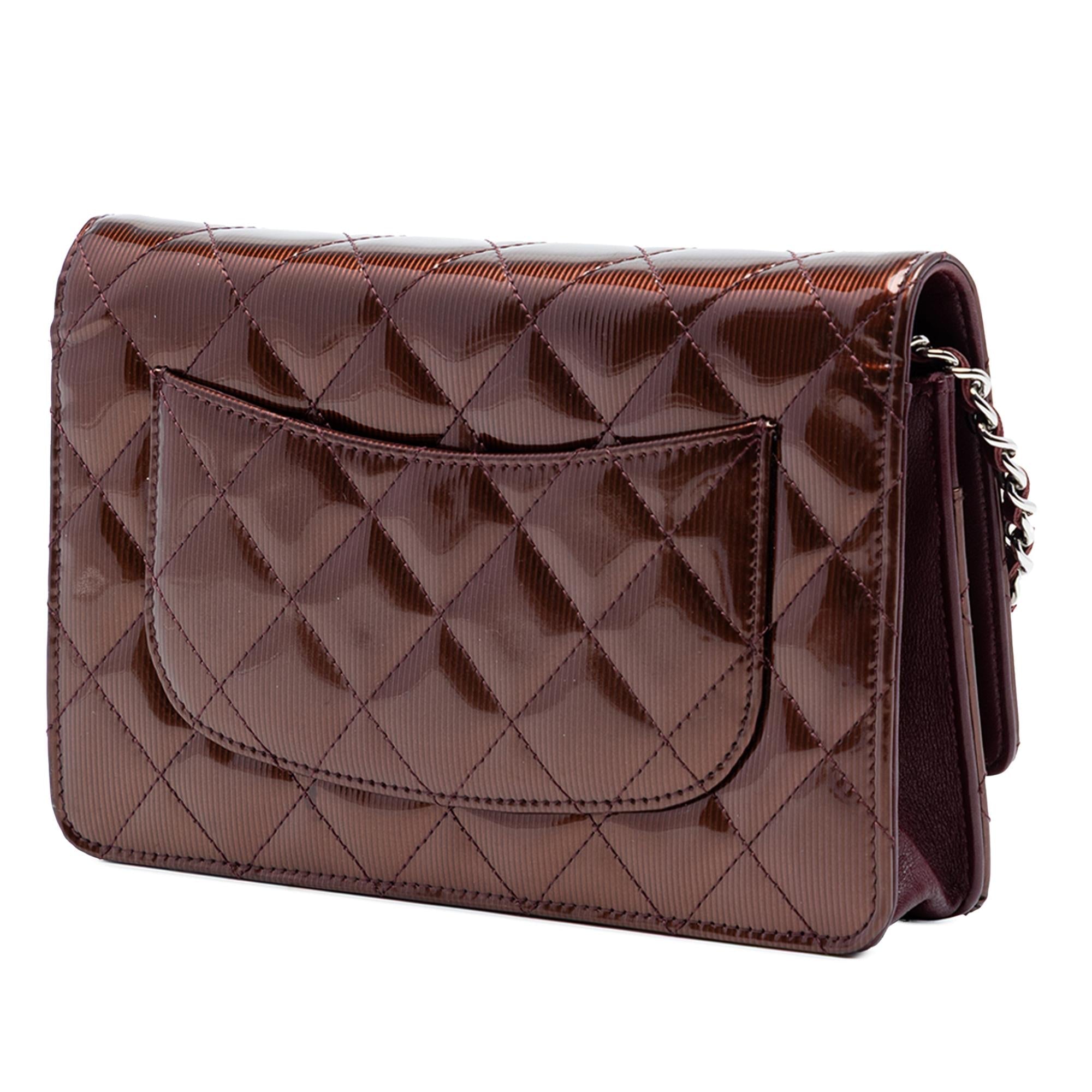 Chanel CC Quilted Striated Metallic Patent Wallet on Chain