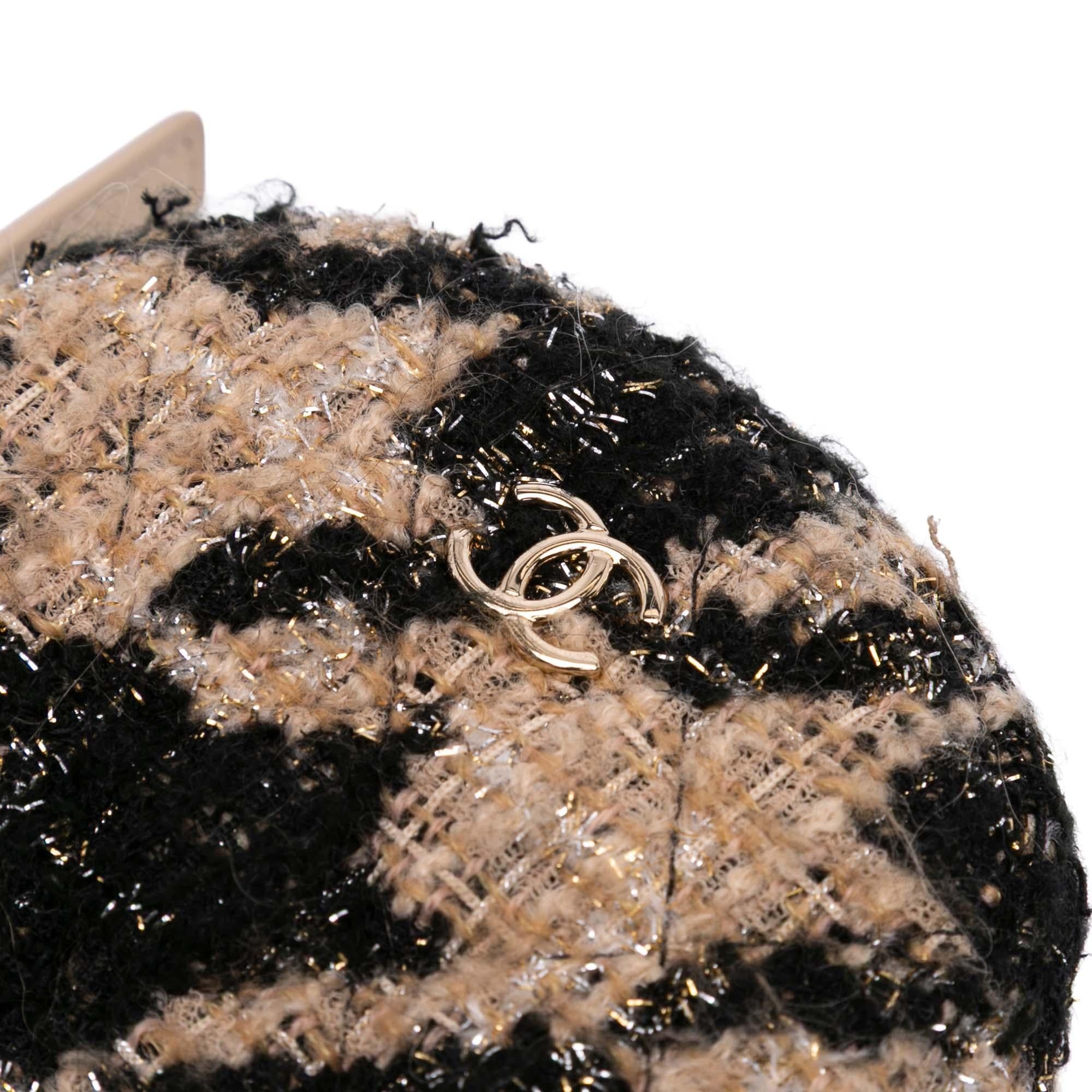 Chanel CC Quilted Tweed and Shearling Round Clutch With Chain