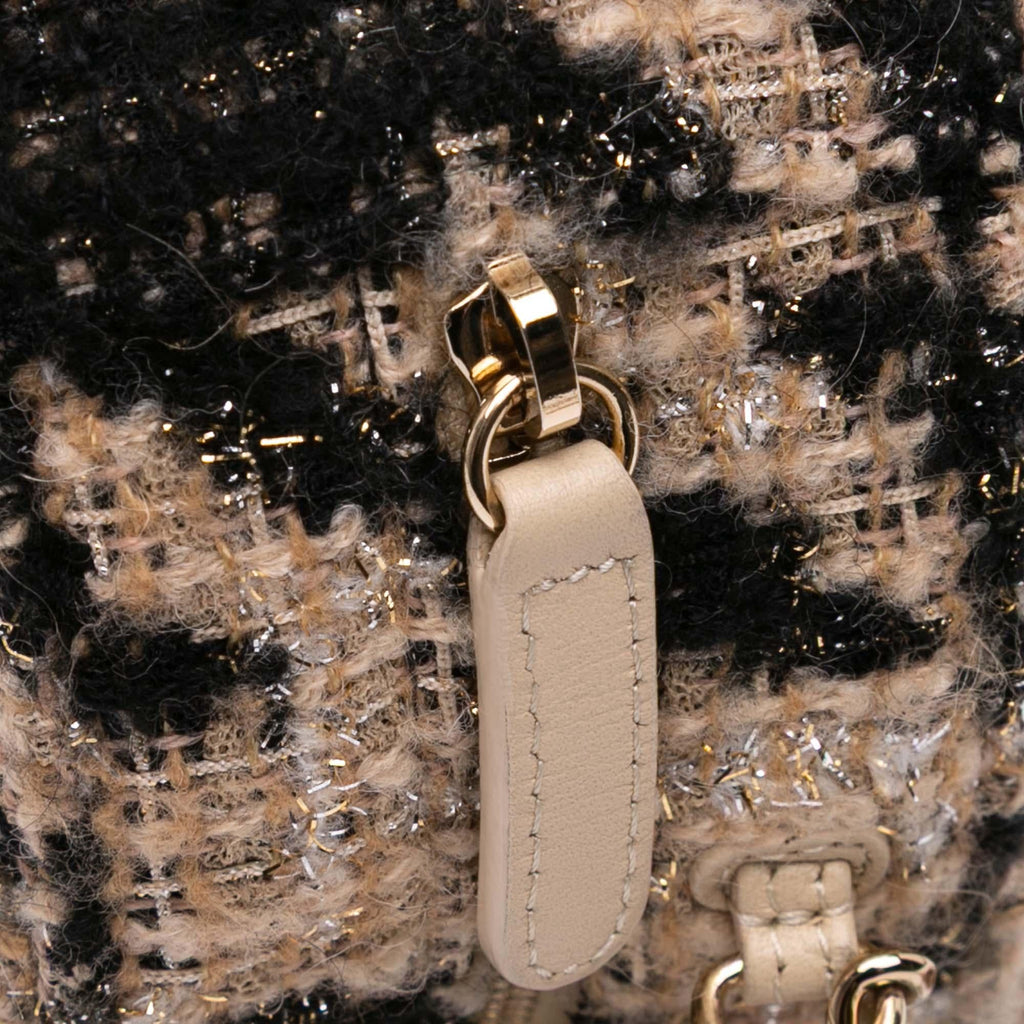 Chanel CC Quilted Tweed and Shearling Round Clutch With Chain