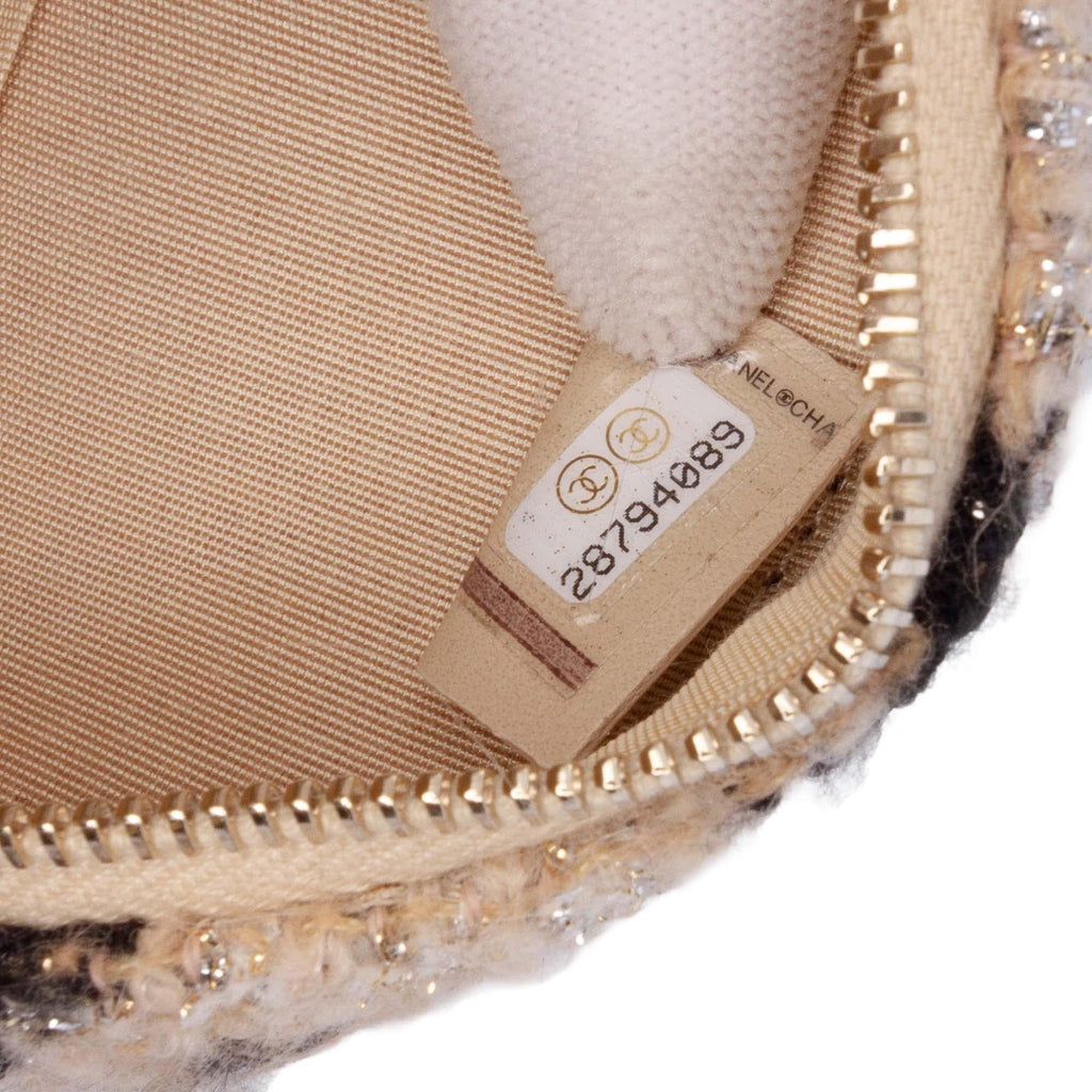 Chanel CC Quilted Tweed and Shearling Round Clutch With Chain
