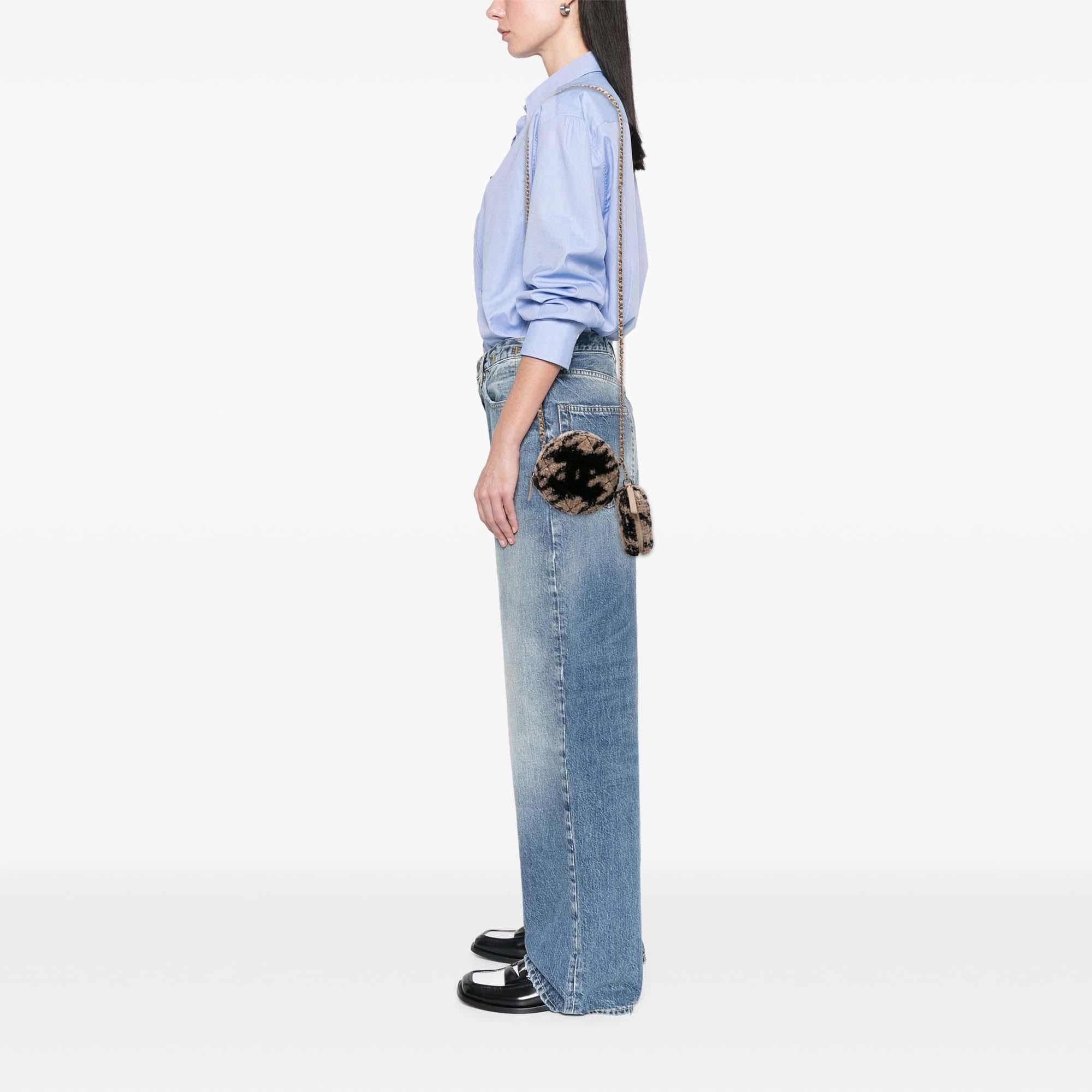 Chanel CC Quilted Tweed and Shearling Round Clutch With Chain