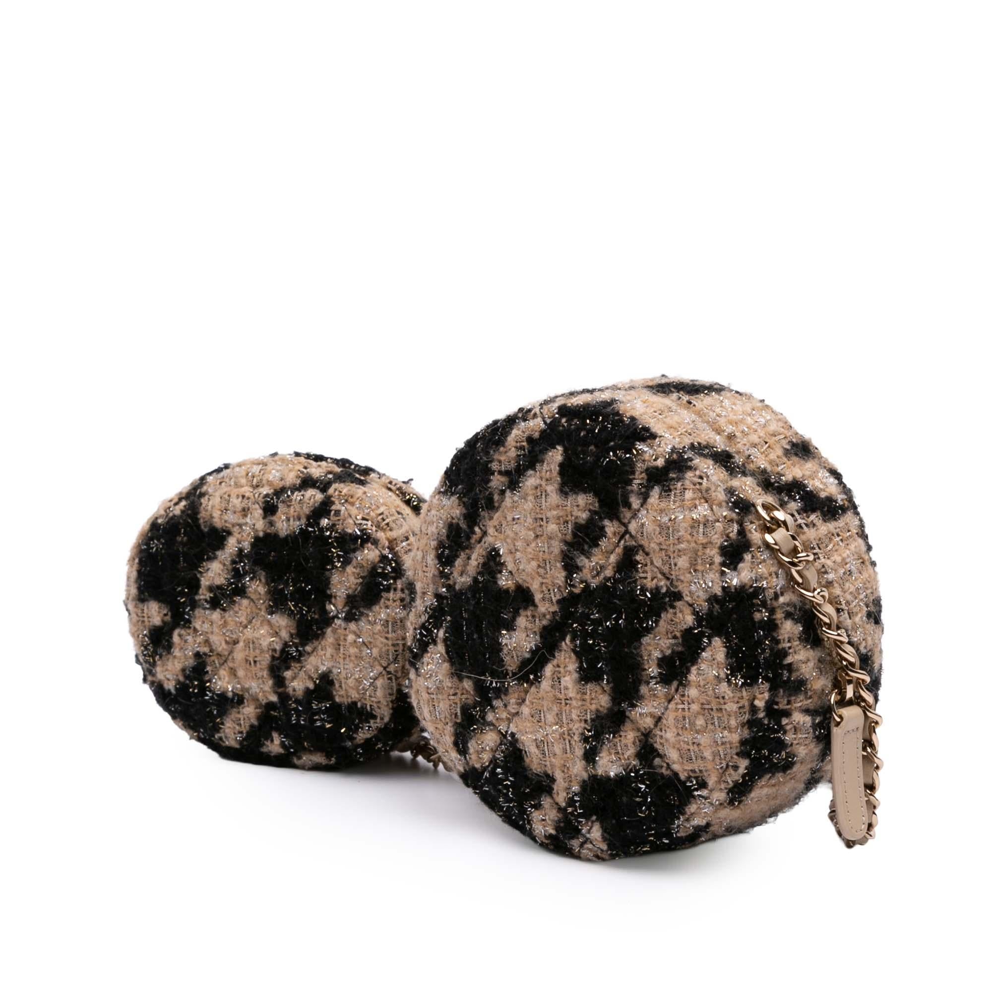 Chanel CC Quilted Tweed and Shearling Round Clutch With Chain