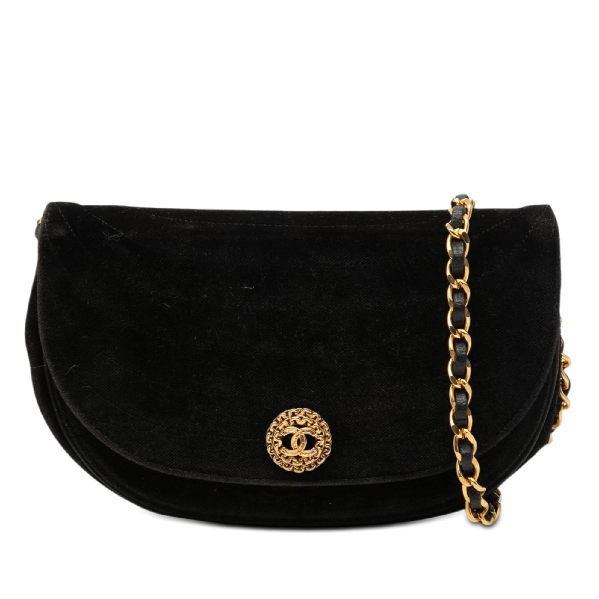 Chanel CC Quilted Velvet Half Moon Flap