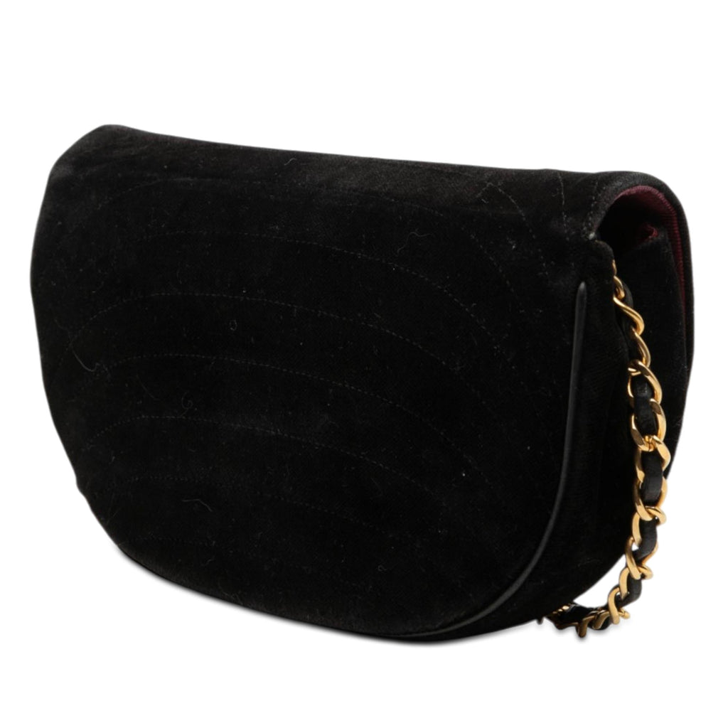 Chanel CC Quilted Velvet Half Moon Flap