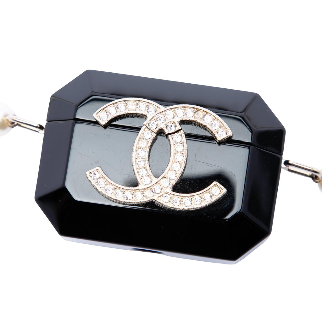 Chanel CC Resin Crystal Faux Pearl Airpods Pro Holder Necklace Bag