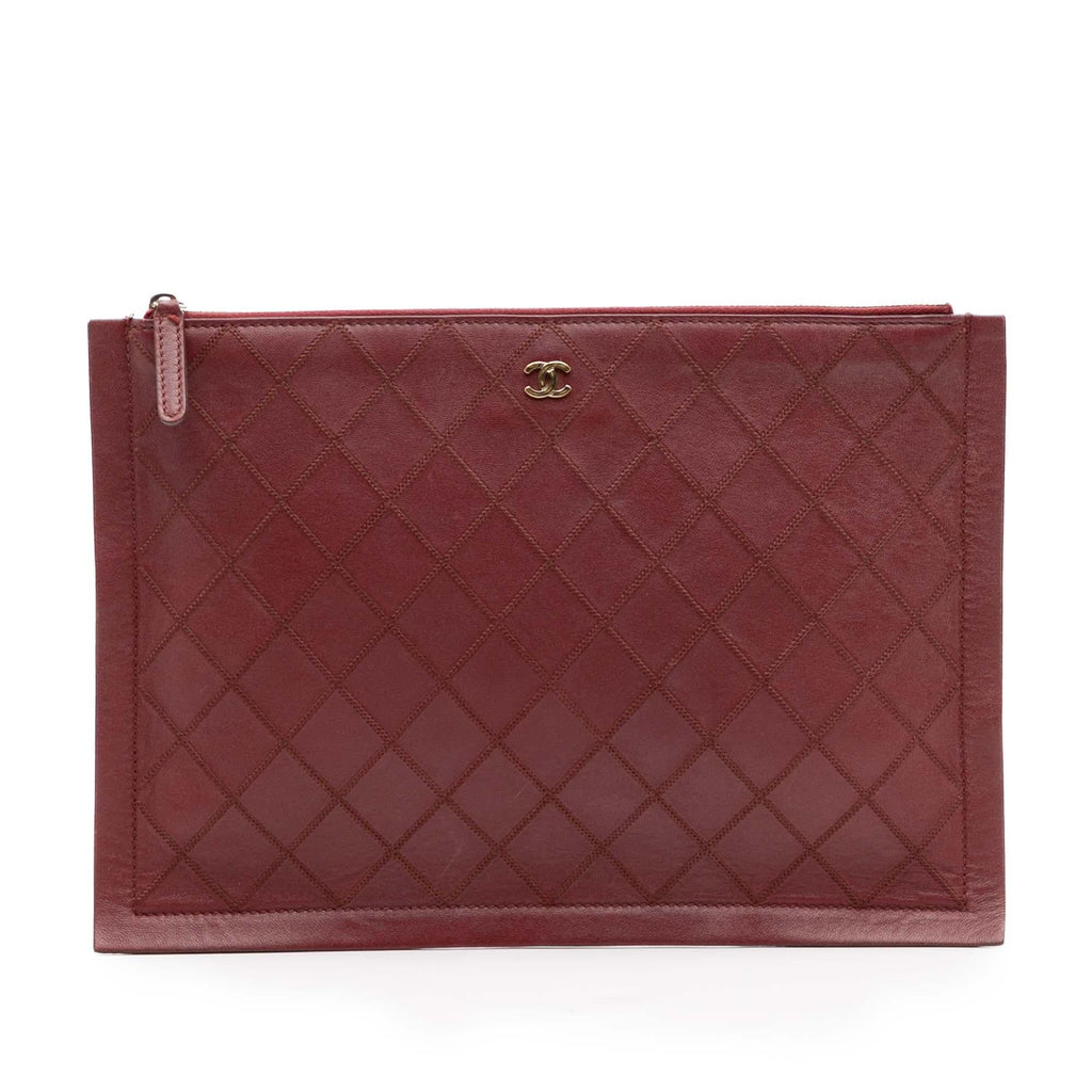Chanel CC Stitched Lambskin Clutch