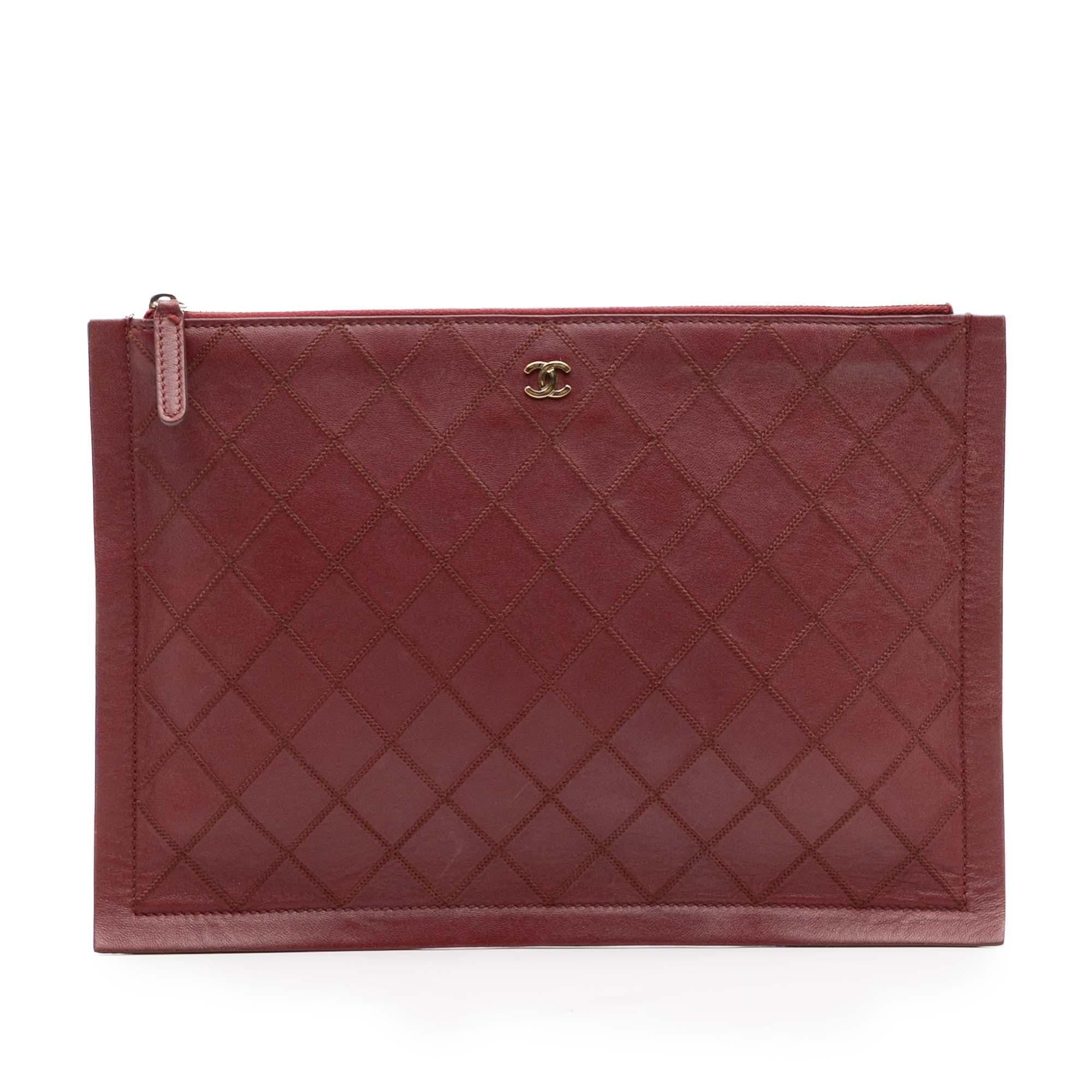 Chanel CC Stitched Lambskin Clutch