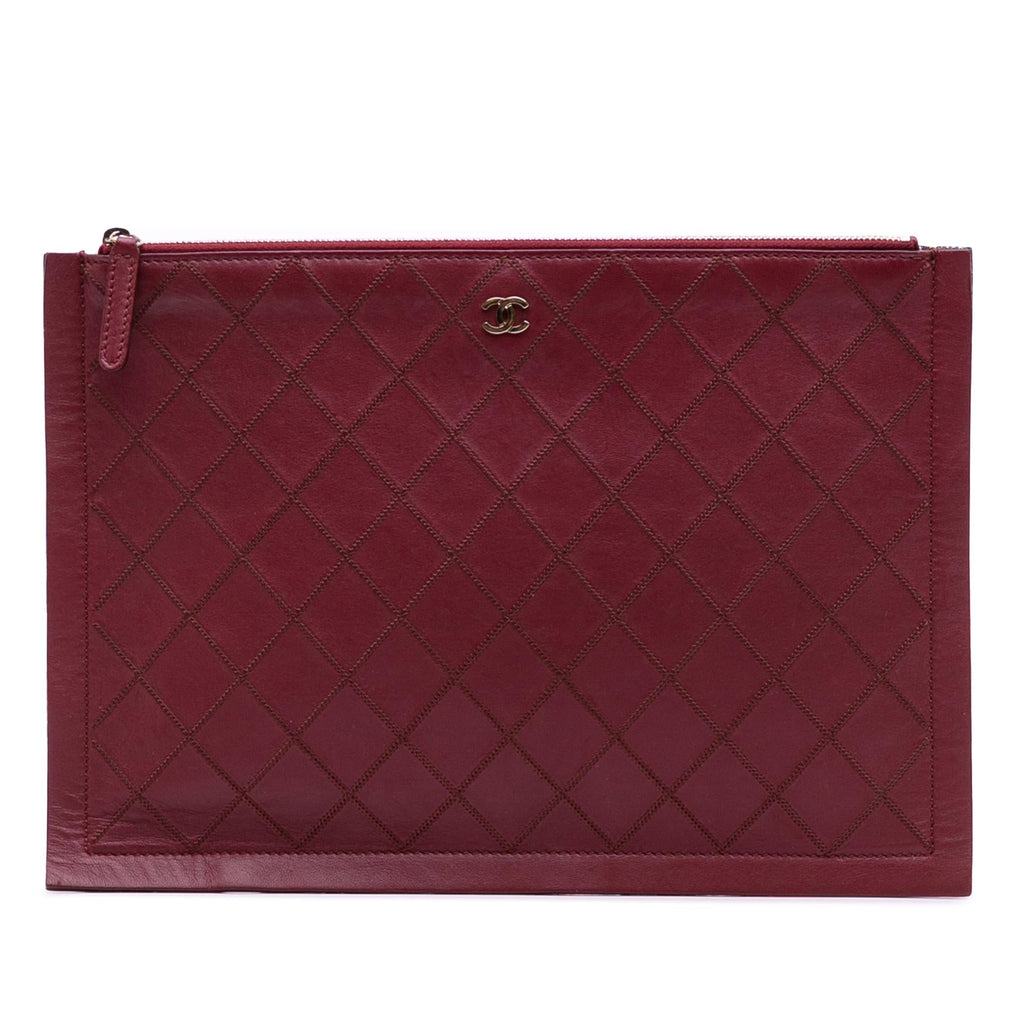 Chanel CC Stitched Lambskin Clutch