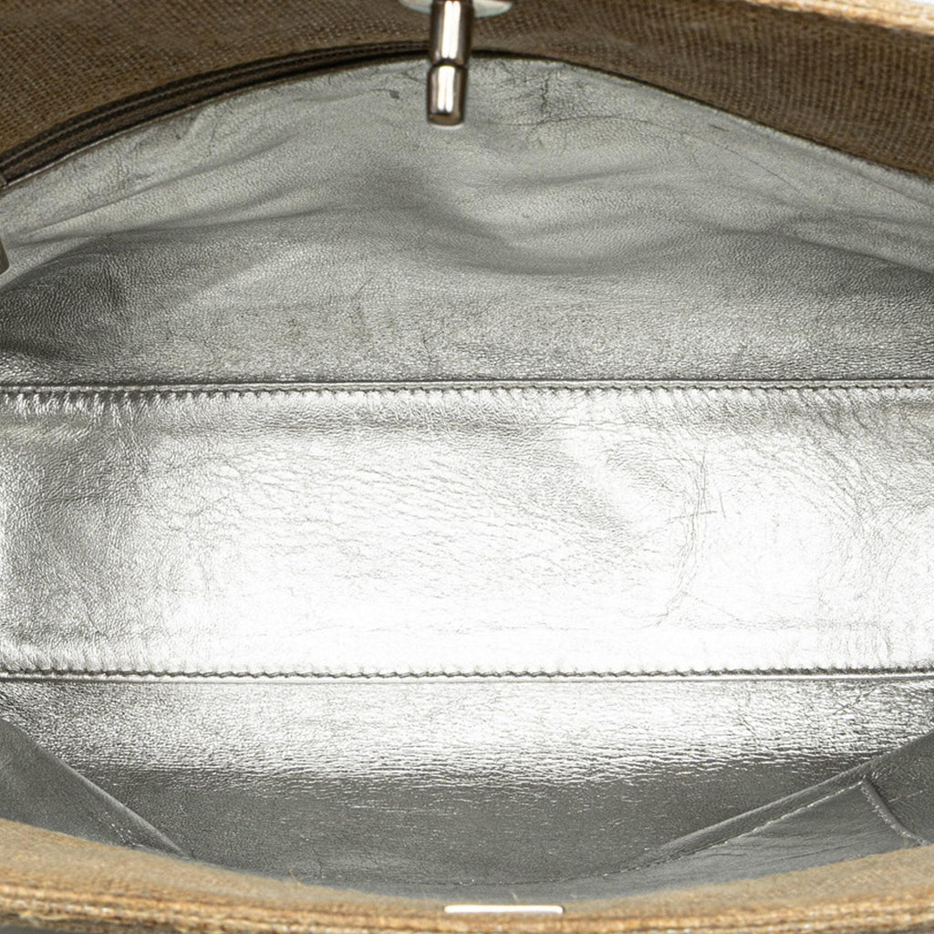 Chanel CC Stitched Linen Chain Tote