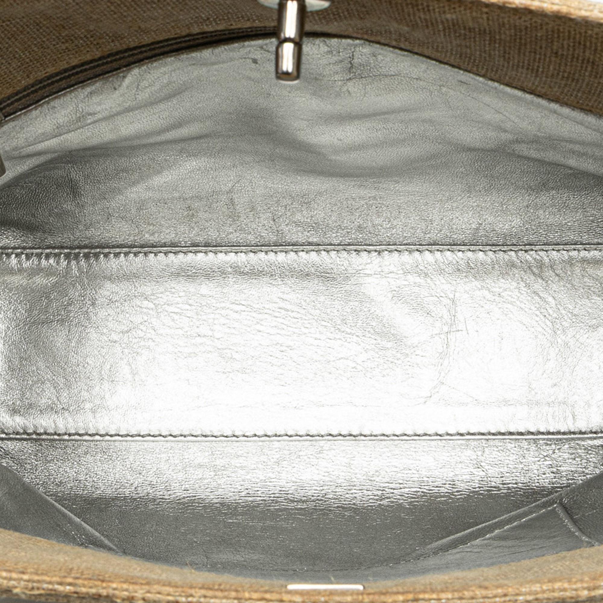 Chanel CC Stitched Linen Chain Tote