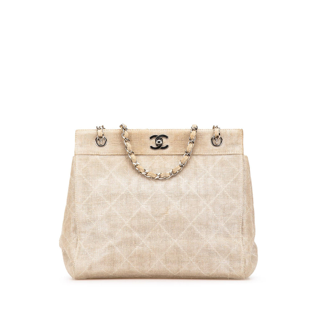 Chanel CC Stitched Linen Chain Tote