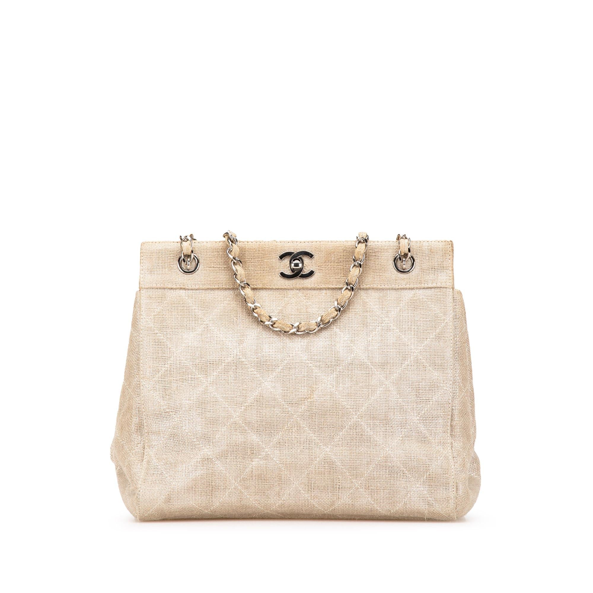 Chanel CC Stitched Linen Chain Tote