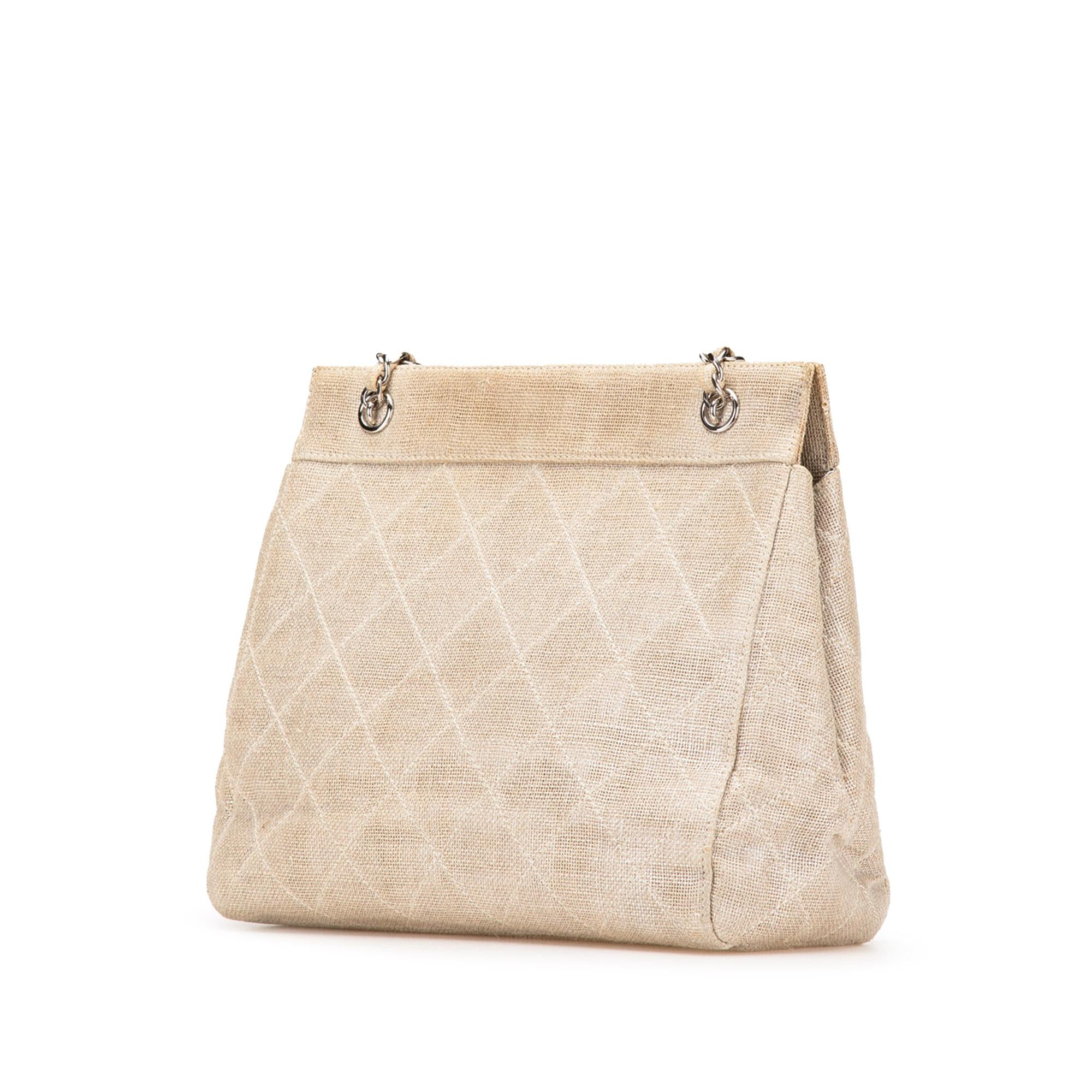 Chanel CC Stitched Linen Chain Tote