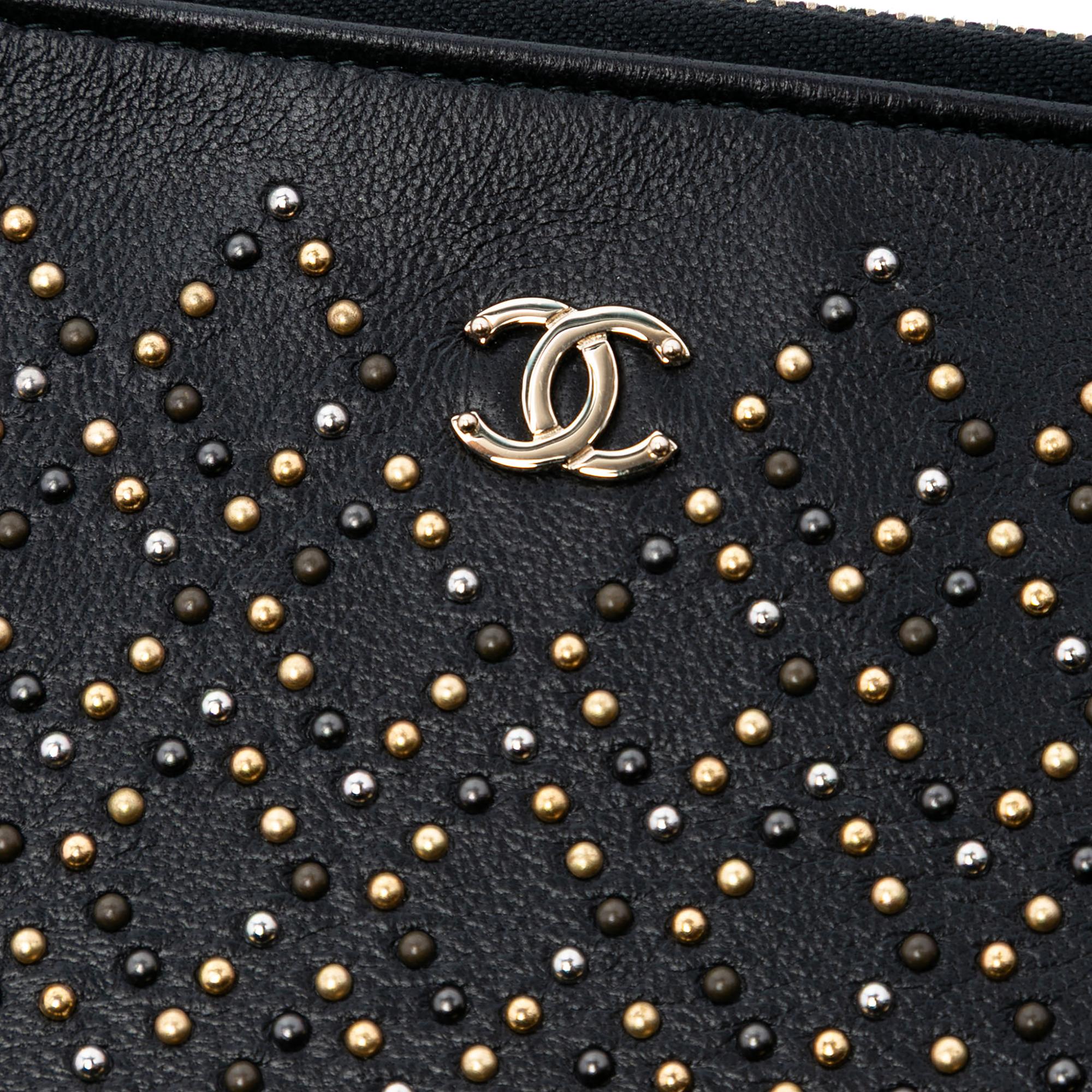 Chanel CC Studded Lambskin Double Zip Clutch with Chain
