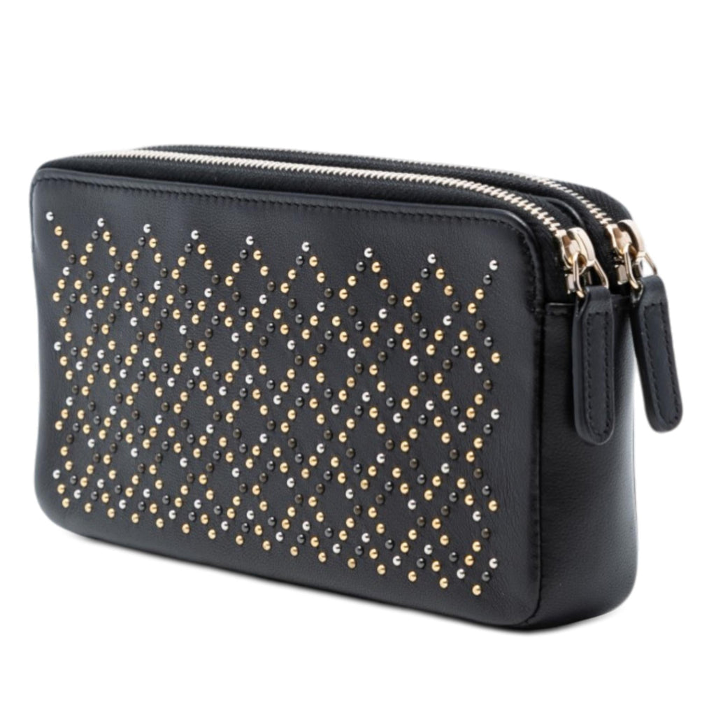 Chanel CC Studded Lambskin Double Zip Clutch with Chain