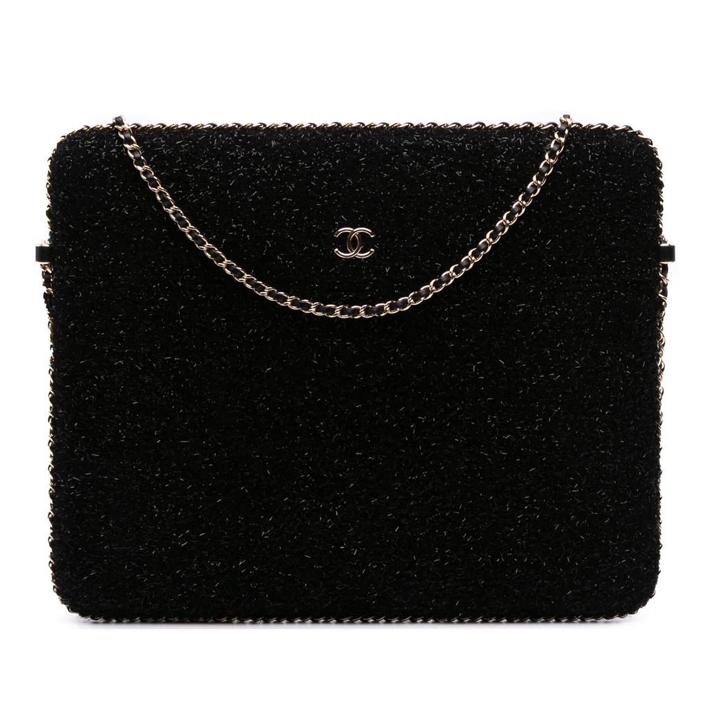 Chanel CC Tweed Chain Around Tablet Holder Crossbody