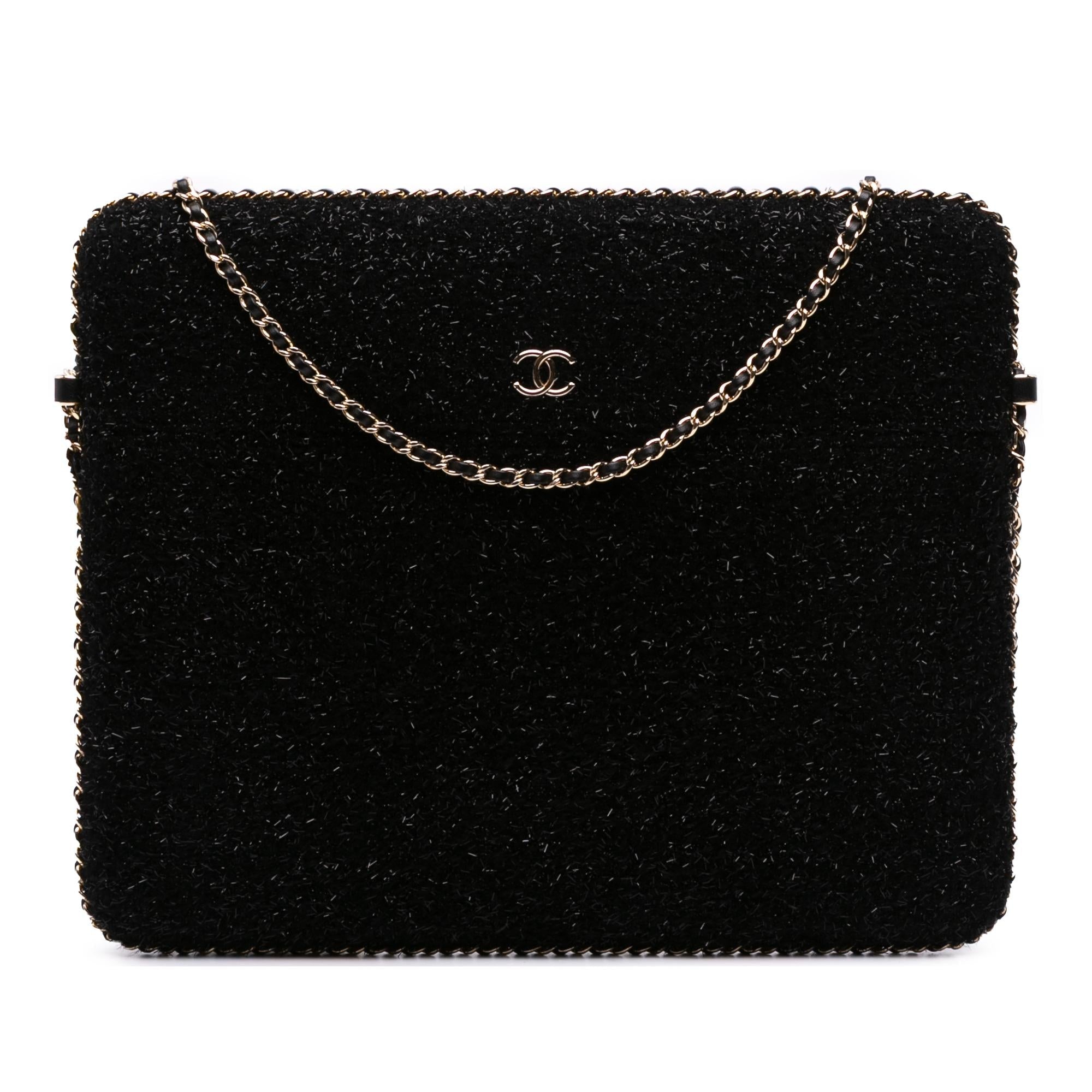 Chanel CC Tweed Chain Around Tablet Holder Crossbody
