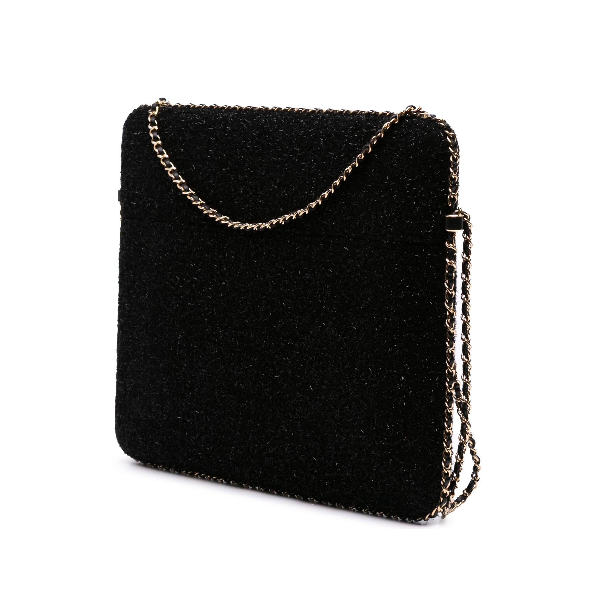 Chanel CC Tweed Chain Around Tablet Holder Crossbody