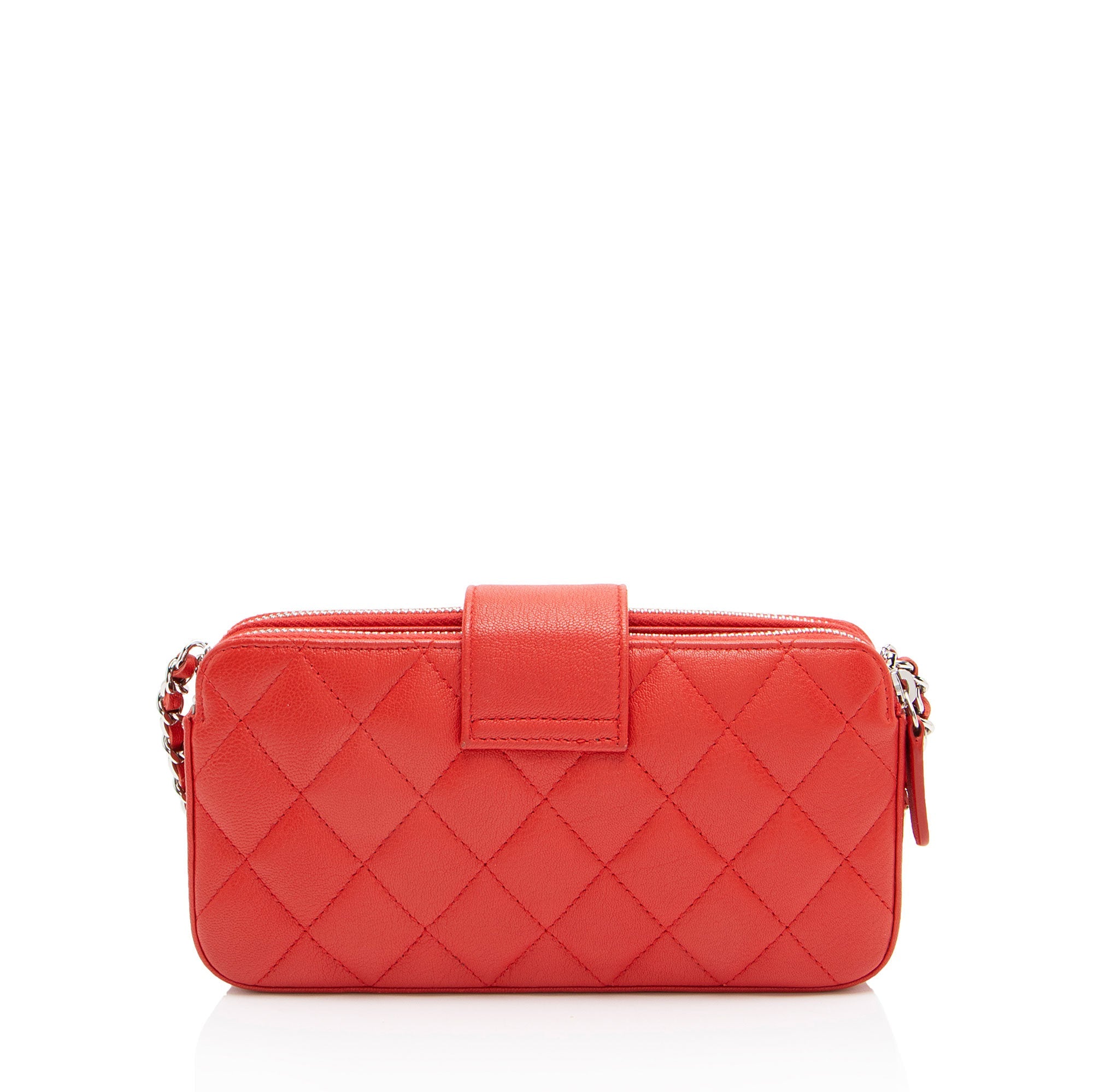 Chanel Calfskin CC Box Double Zip Clutch with Chain