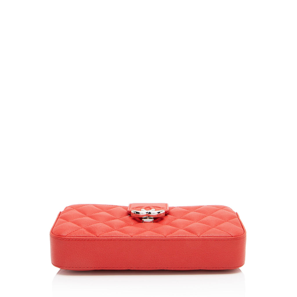 Chanel Calfskin CC Box Double Zip Clutch with Chain
