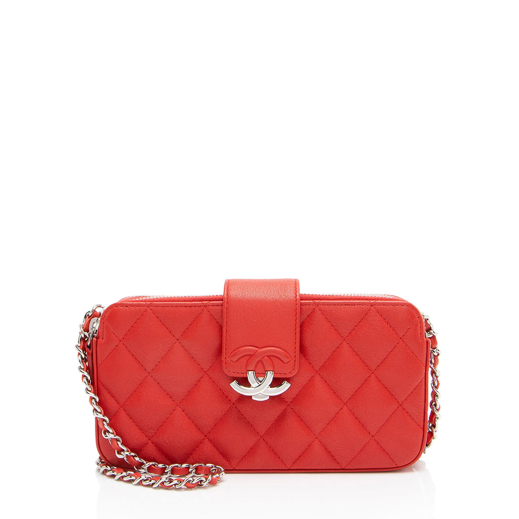 Chanel Calfskin CC Box Double Zip Clutch with Chain
