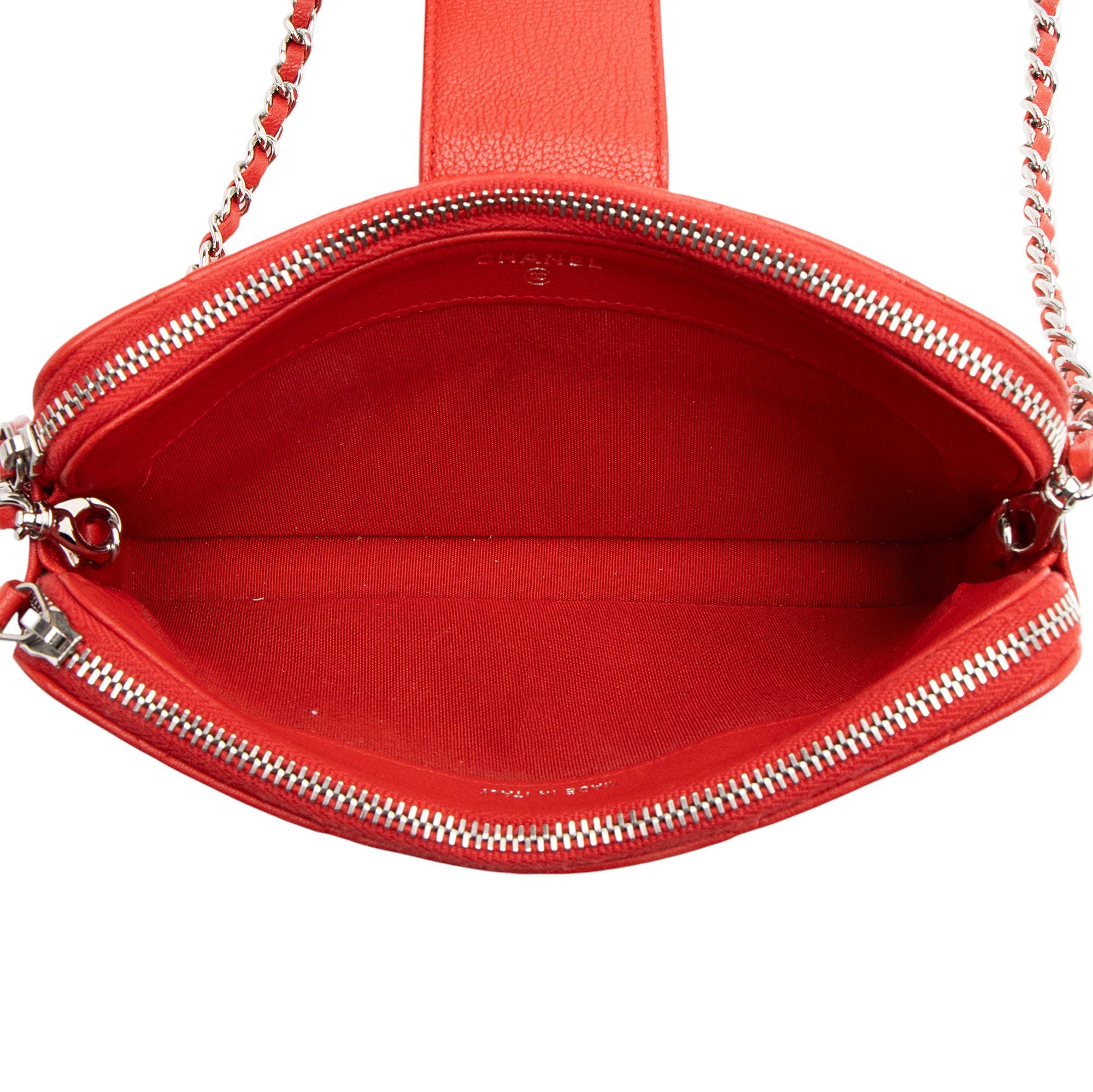 Chanel Calfskin CC Box Double Zip Clutch with Chain