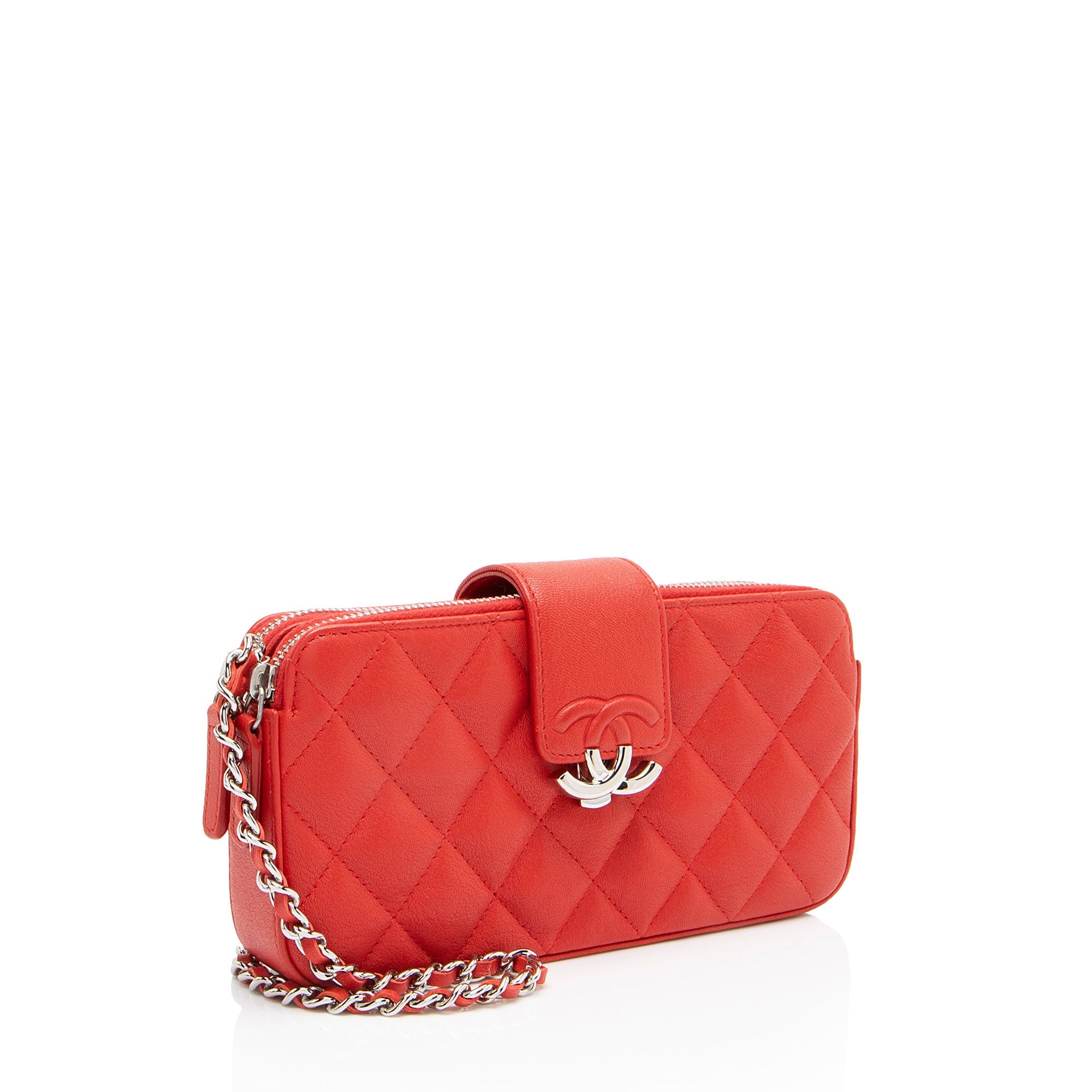 Chanel Calfskin CC Box Double Zip Clutch with Chain