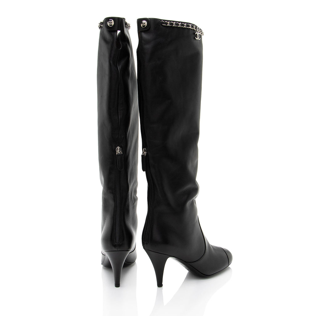 Chanel Calfskin CC Chain Knee High Boots - Size 9.5 / 39.5