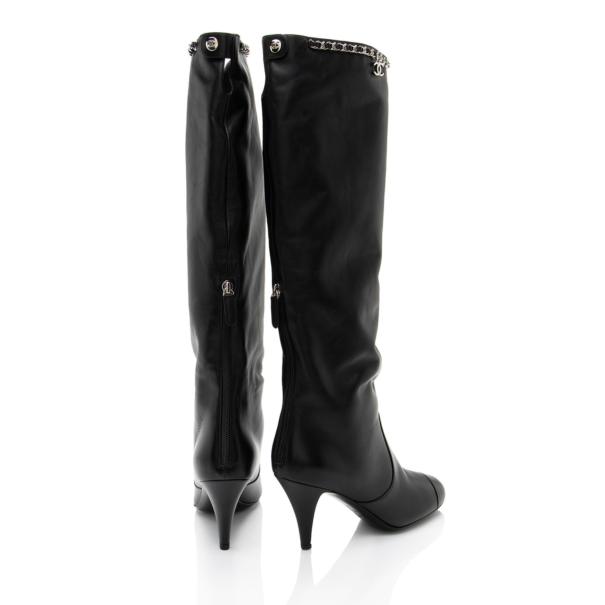 Chanel Calfskin CC Chain Knee High Boots - Size 9.5 / 39.5