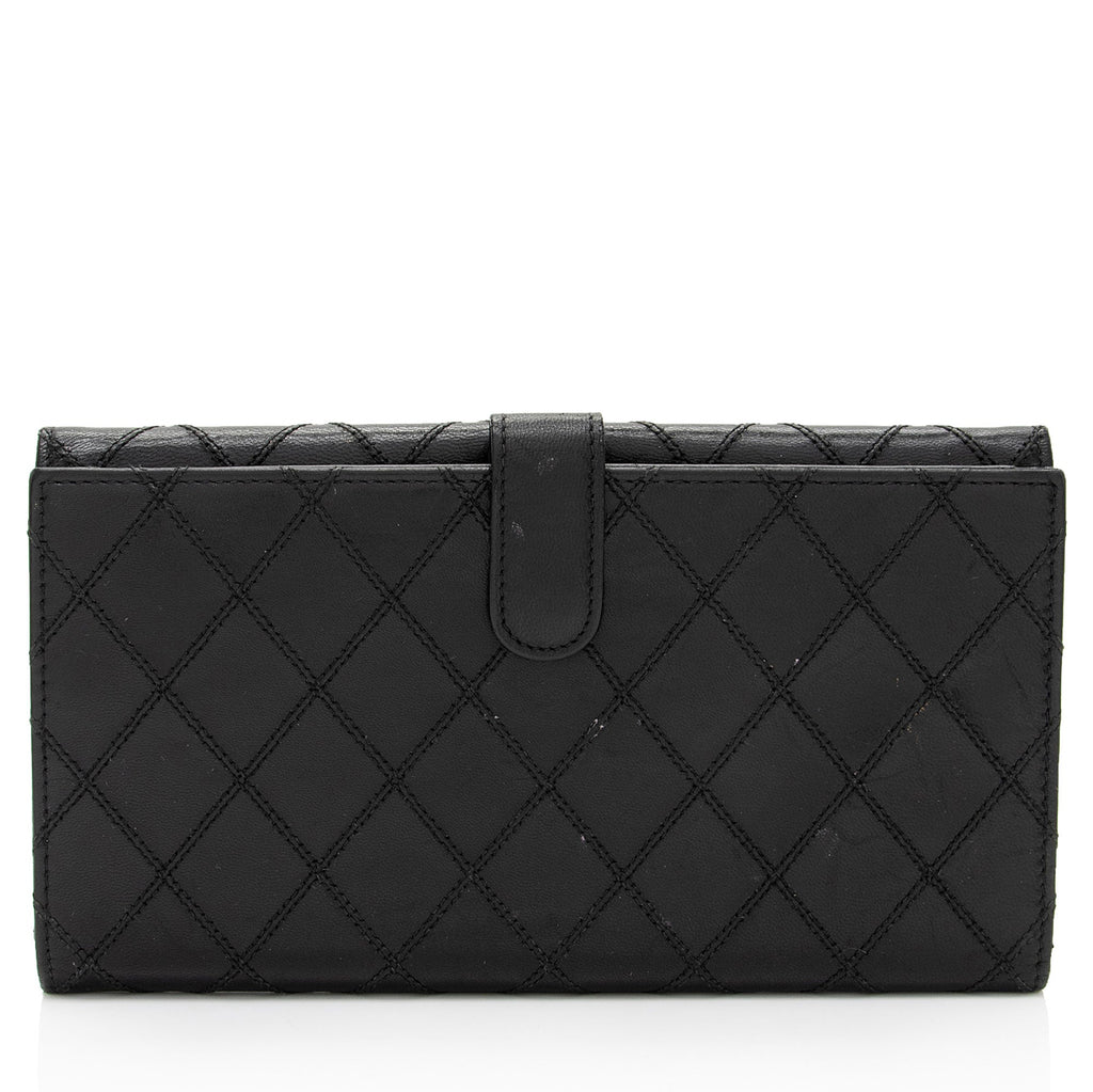 Chanel Calfskin Diamond Wild Stitch French Purse Wallet (SHF-snVzTa)