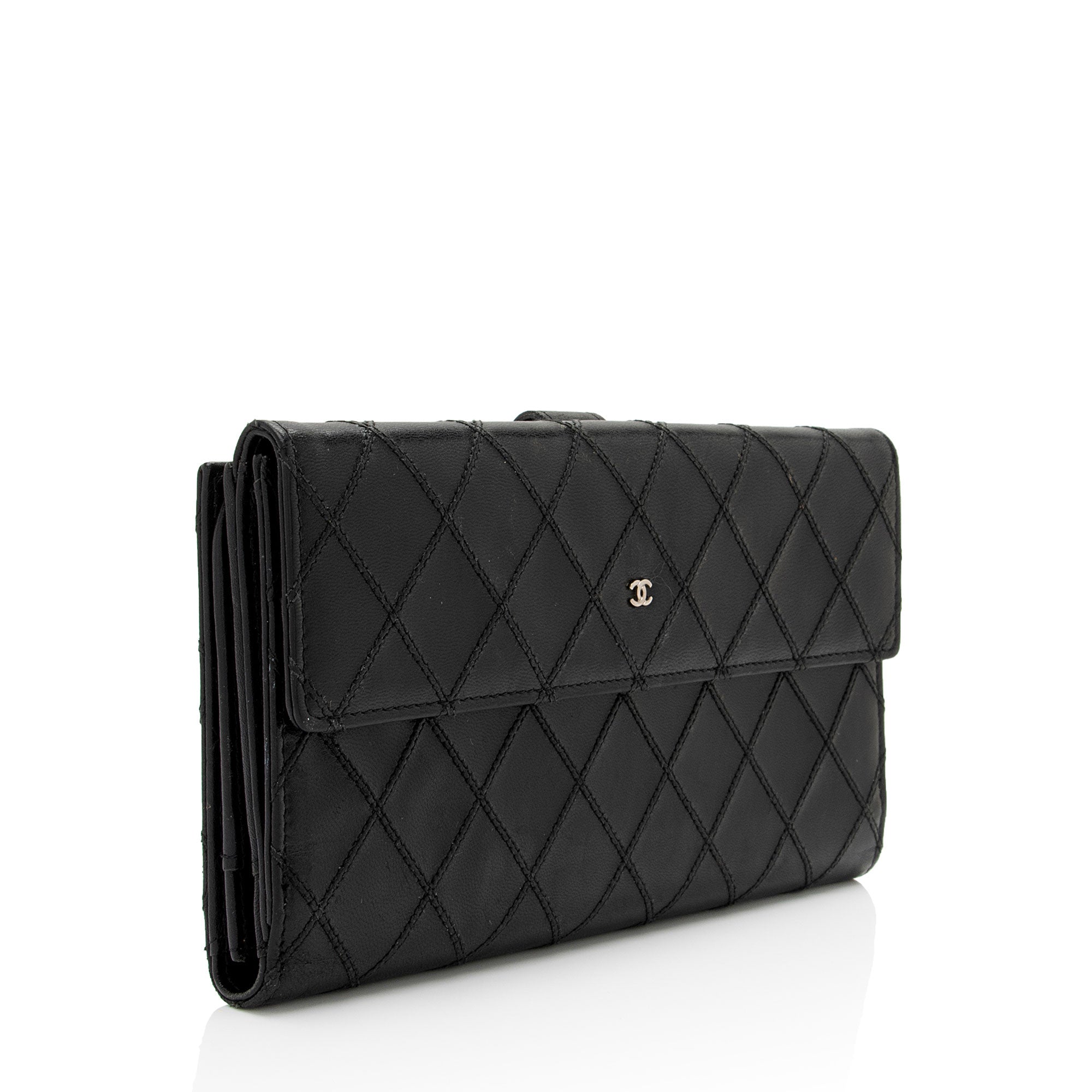 Chanel Calfskin Diamond Wild Stitch French Purse Wallet (SHF-snVzTa)