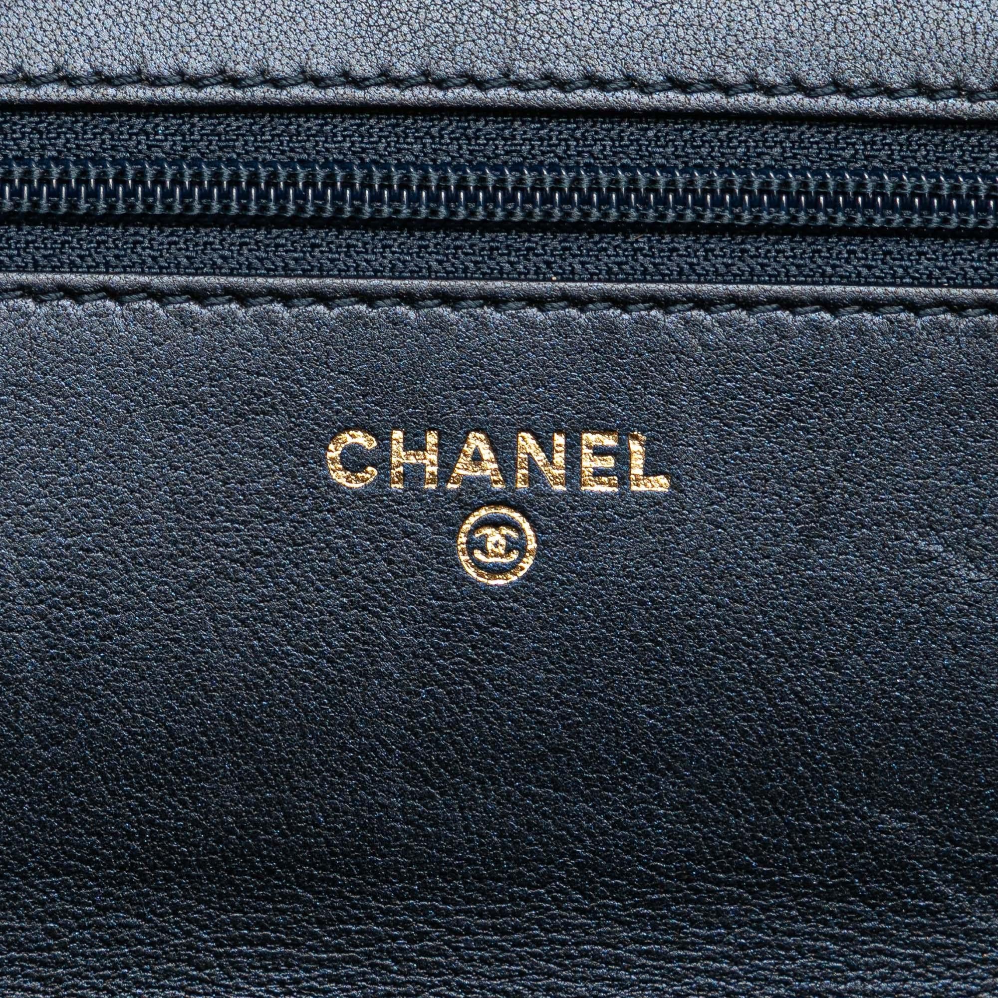 Chanel Calfskin Double Stitch Boy Wallet On Chain