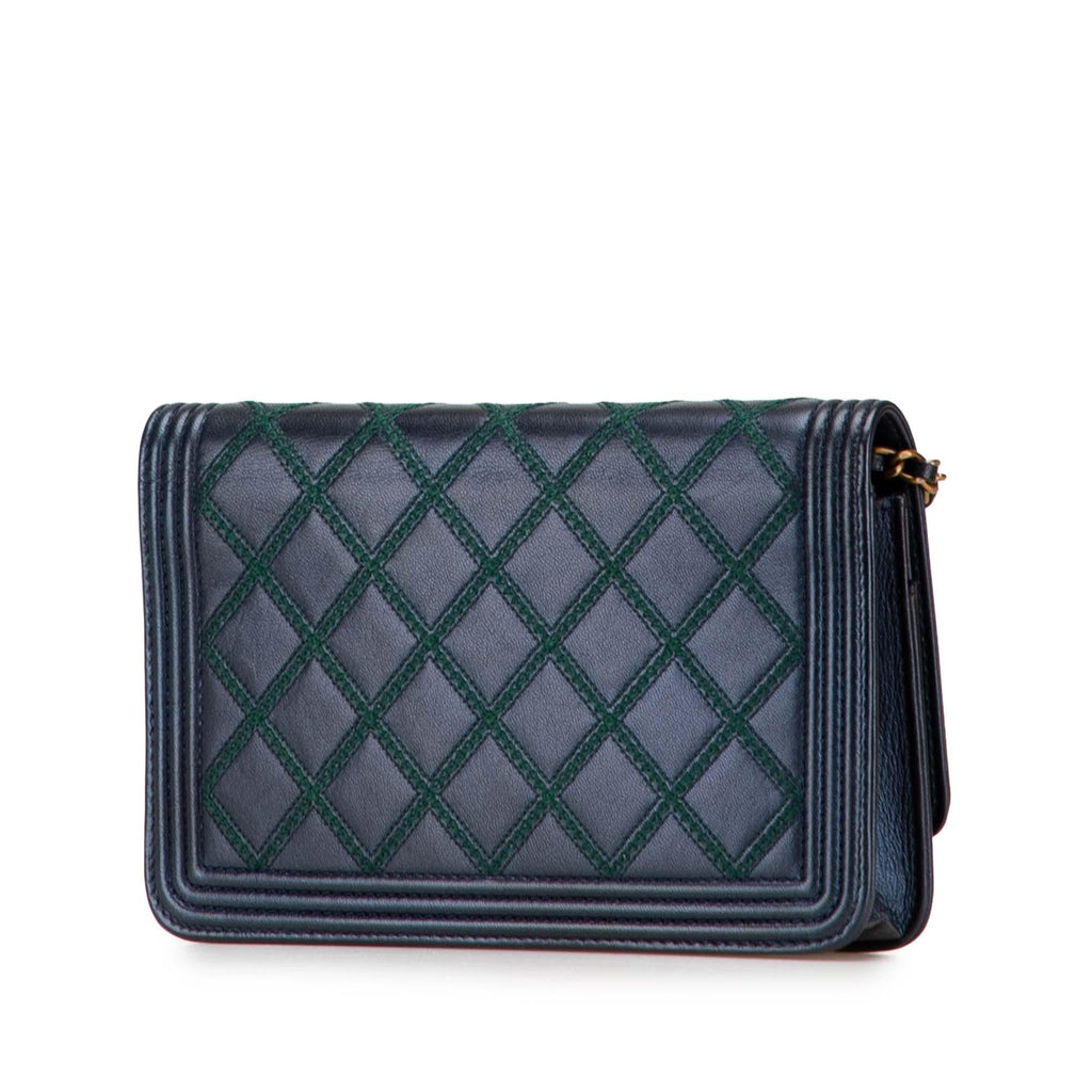 Chanel Calfskin Double Stitch Boy Wallet On Chain