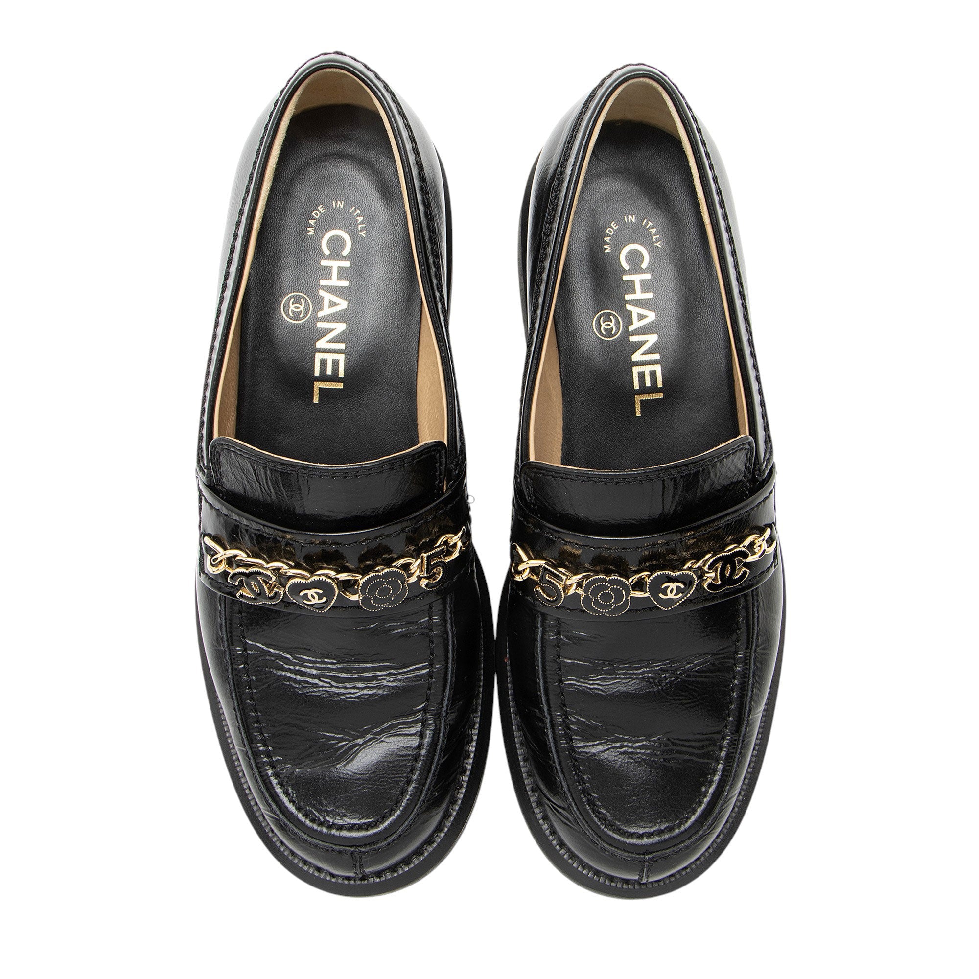Chanel Calfskin Enamel Charms Loafers - Size 7 / 37
