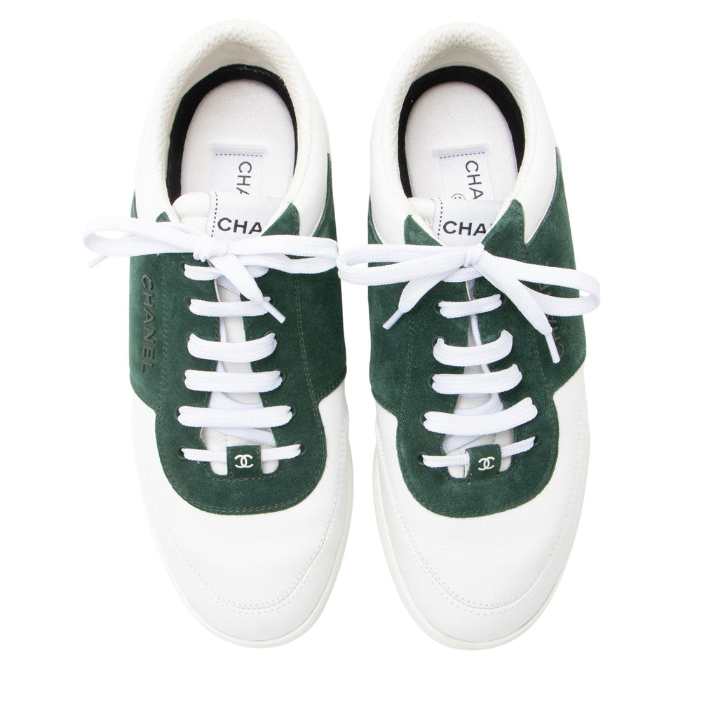 Chanel Calfskin Suede Logo Sneakers - Size 9.5 / 39.5