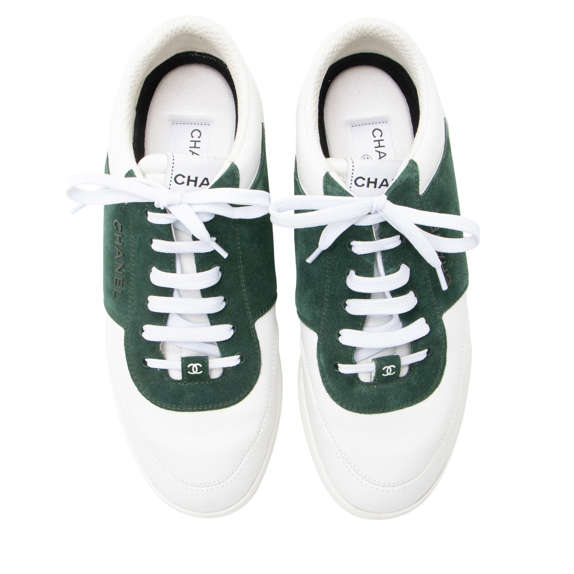 Chanel Calfskin Suede Logo Sneakers - Size 9.5 / 39.5