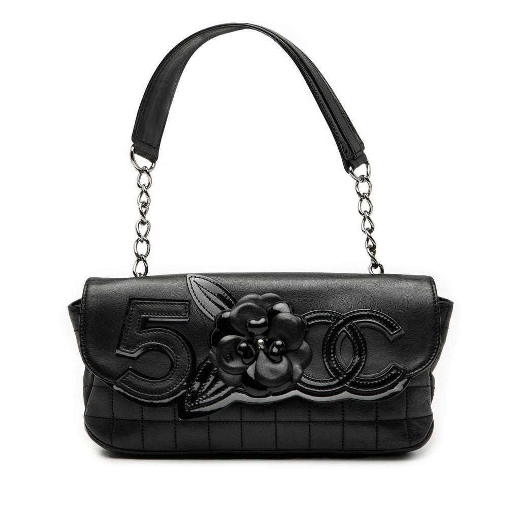 Chanel Camellia CC Choco Bar No 5 Lambskin Shoulder Bag