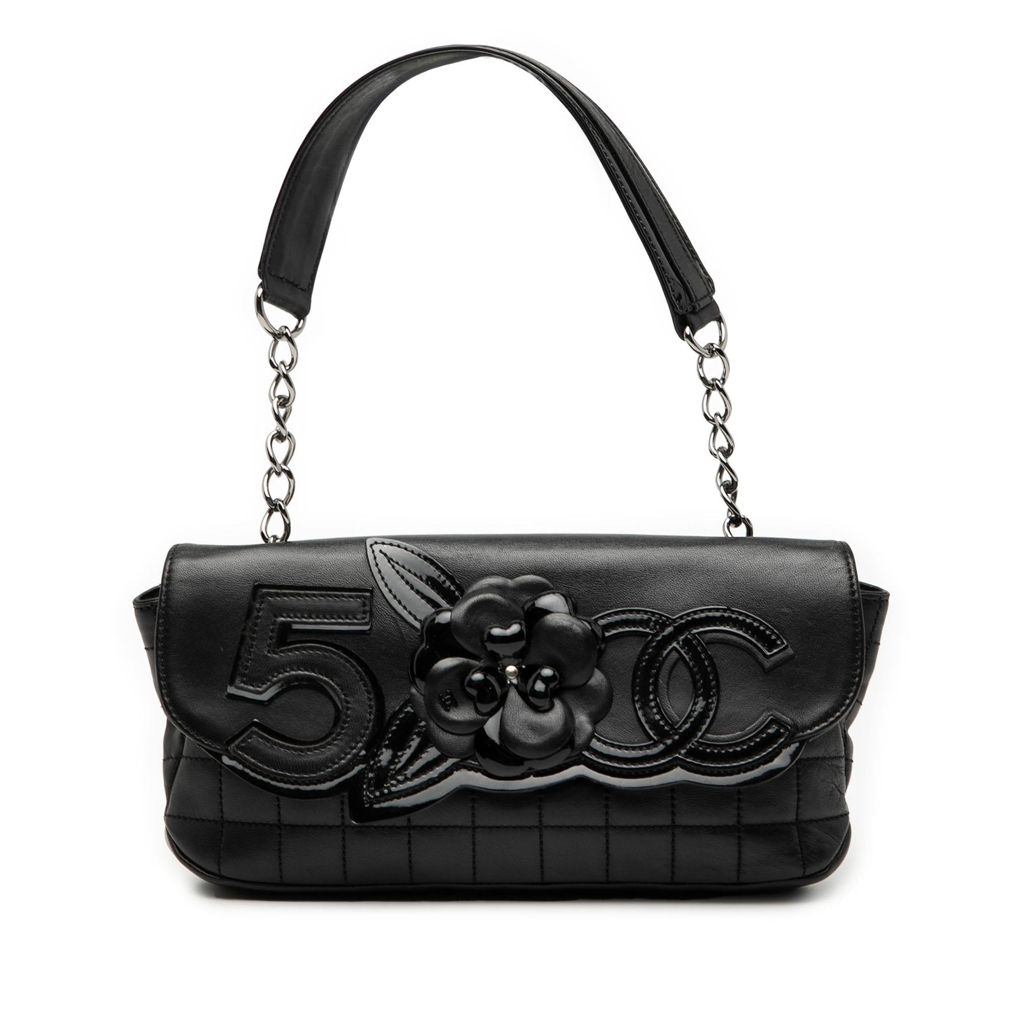 Chanel Camellia CC Choco Bar No 5 Lambskin Shoulder Bag