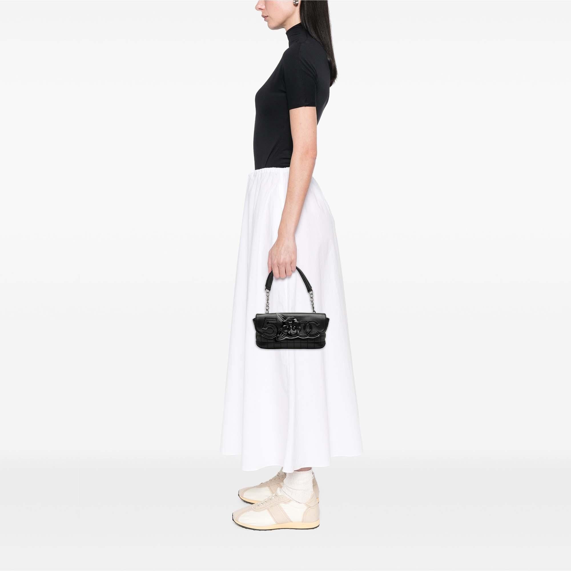 Chanel Camellia CC Choco Bar No 5 Lambskin Shoulder Bag