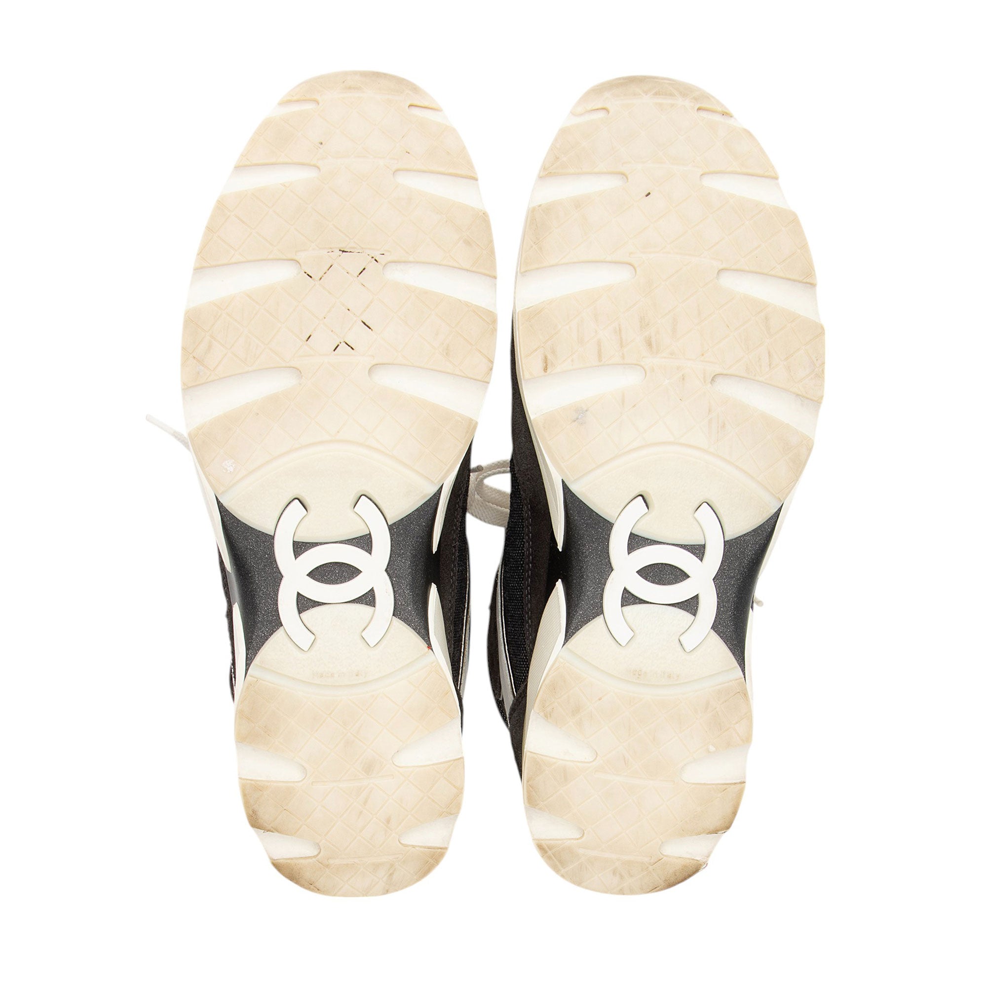 Chanel Canvas Leather CC High Top Sneakers - Size 7 / 37
