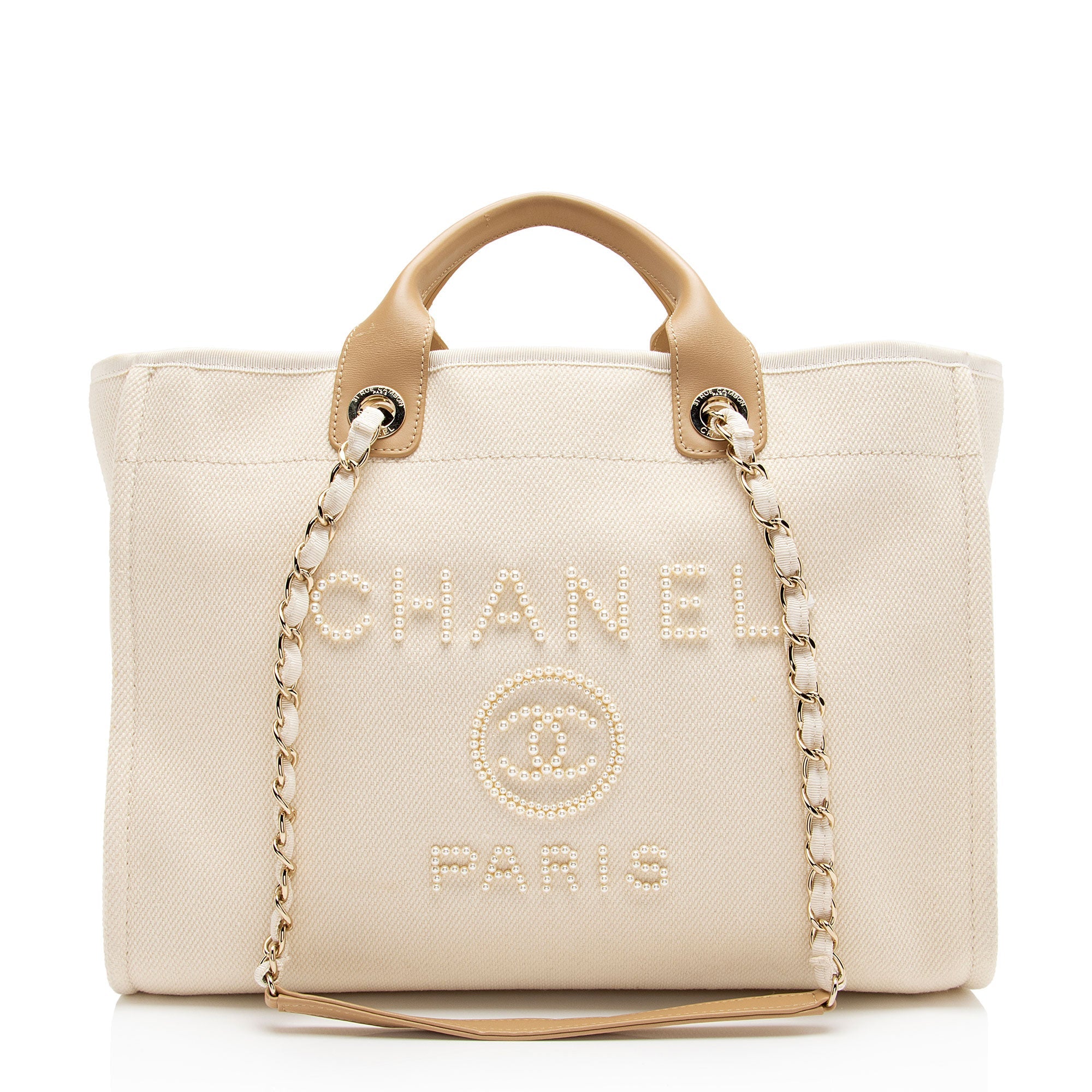 Chanel Canvas Pearl Deauville Medium Tote (SHF-Hmgrlc)