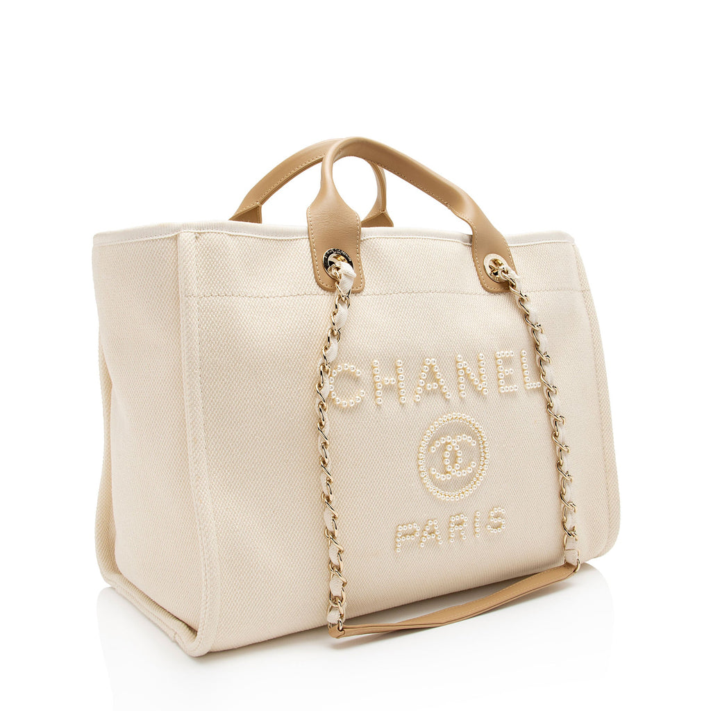 Chanel Canvas Pearl Deauville Medium Tote (SHF-Hmgrlc)